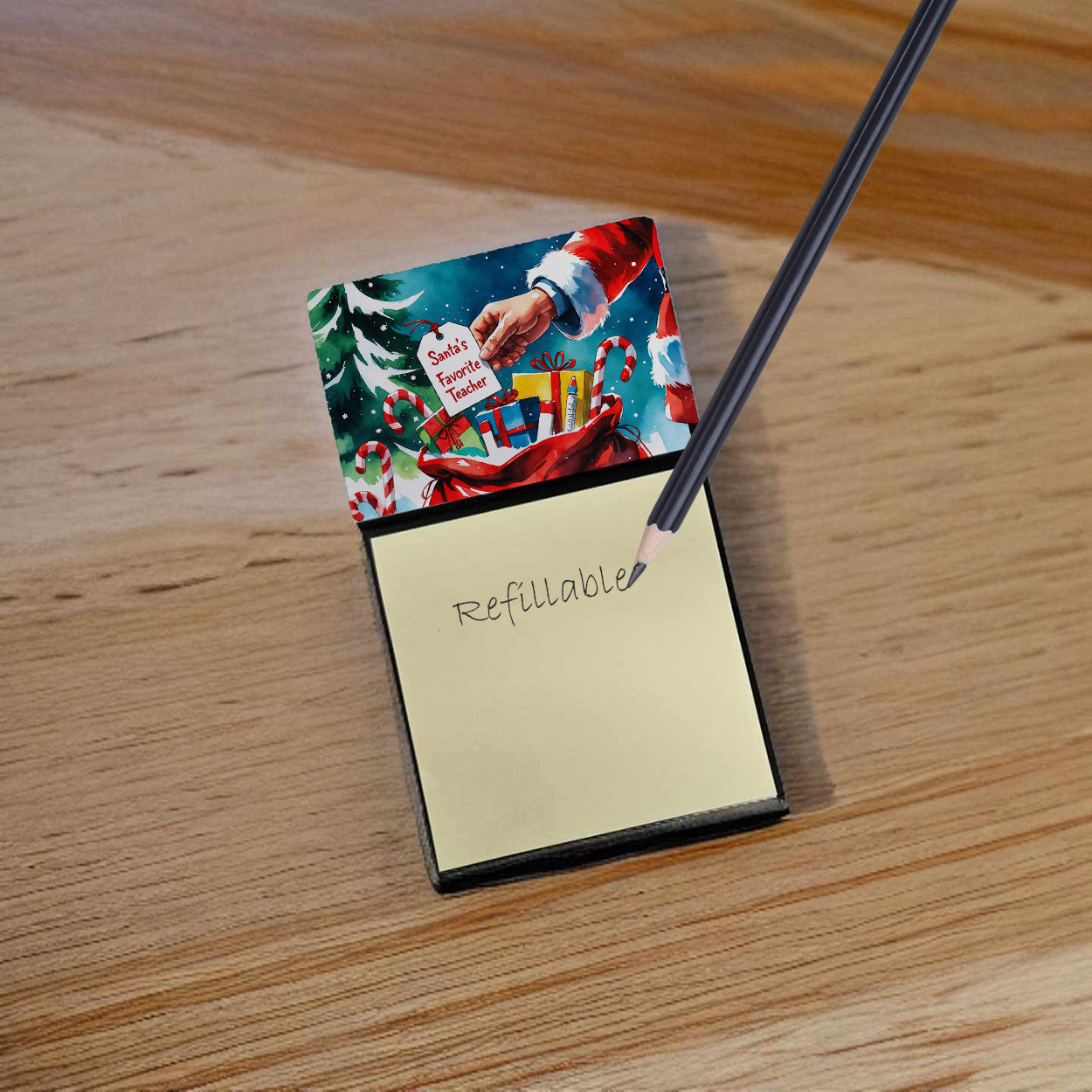 Santa’s Favorite Teacher Funny Sticky Note Holder for Teacher's Gift Refillable with 3x3 Notes