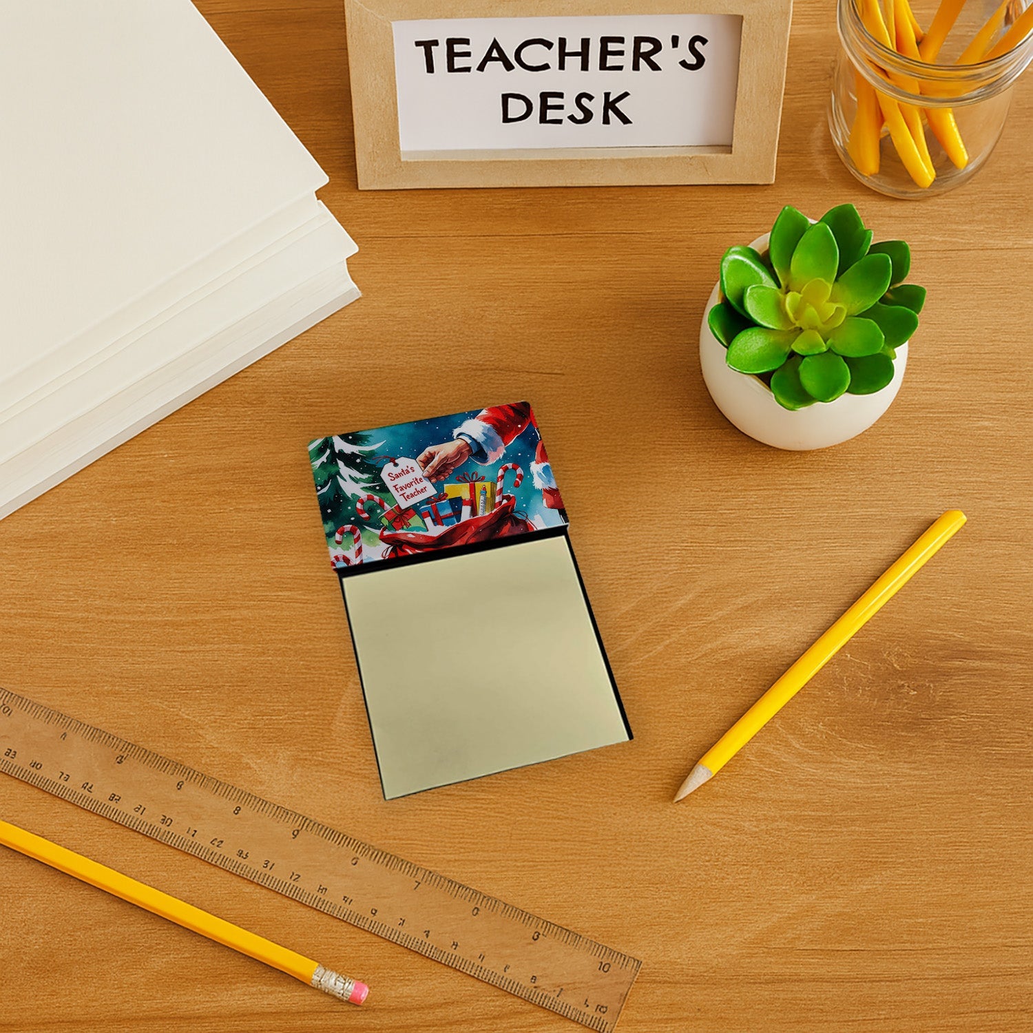 Santa’s Favorite Teacher Funny Sticky Note Holder for Teacher's Gift Refillable with 3x3 Notes