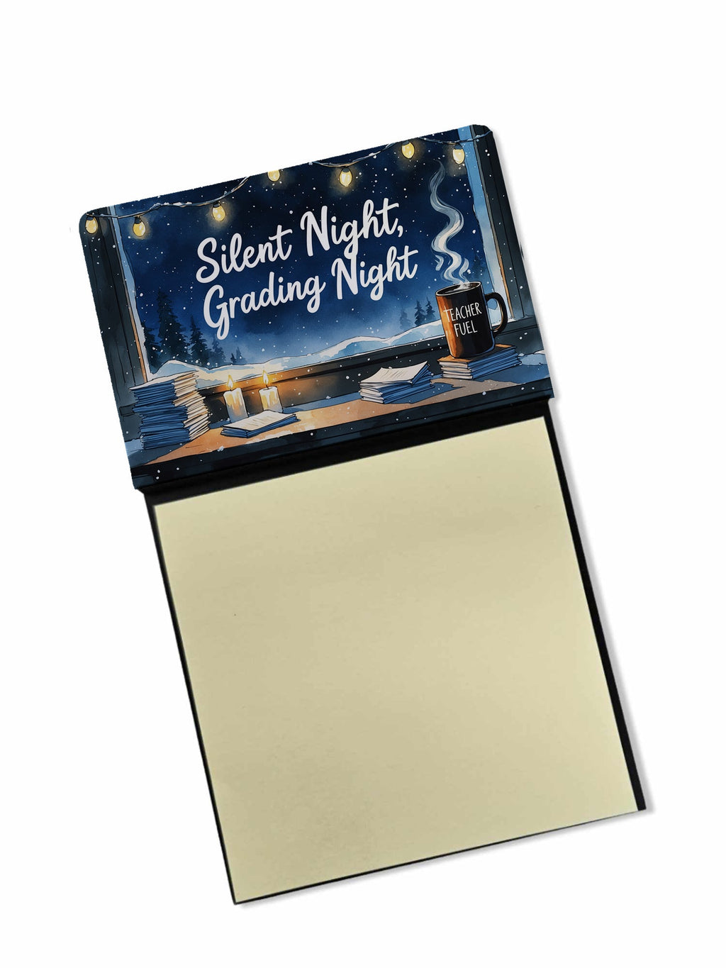 Silent Night, Grading Night Funny Sticky Note Holder for Teacher's Gift Refillable with 3x3 Notes