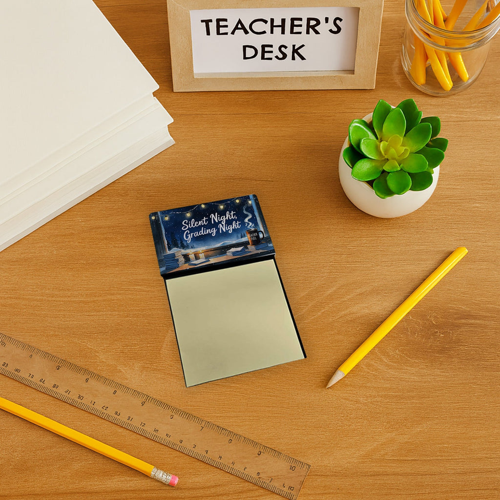Silent Night, Grading Night Funny Sticky Note Holder for Teacher's Gift Refillable with 3x3 Notes
