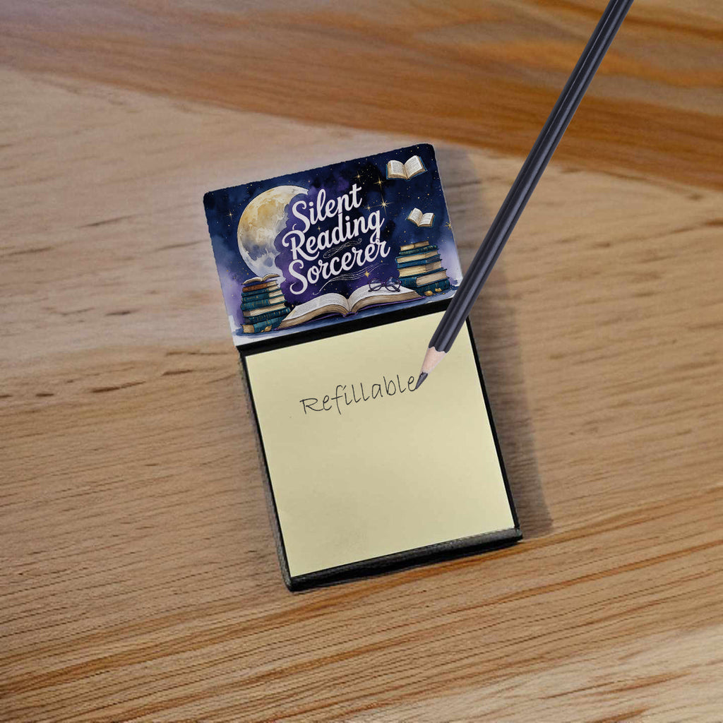 Silent Reading Sorcerer Funny Sticky Note Holder for Teacher's Gift Refillable with 3x3 Notes