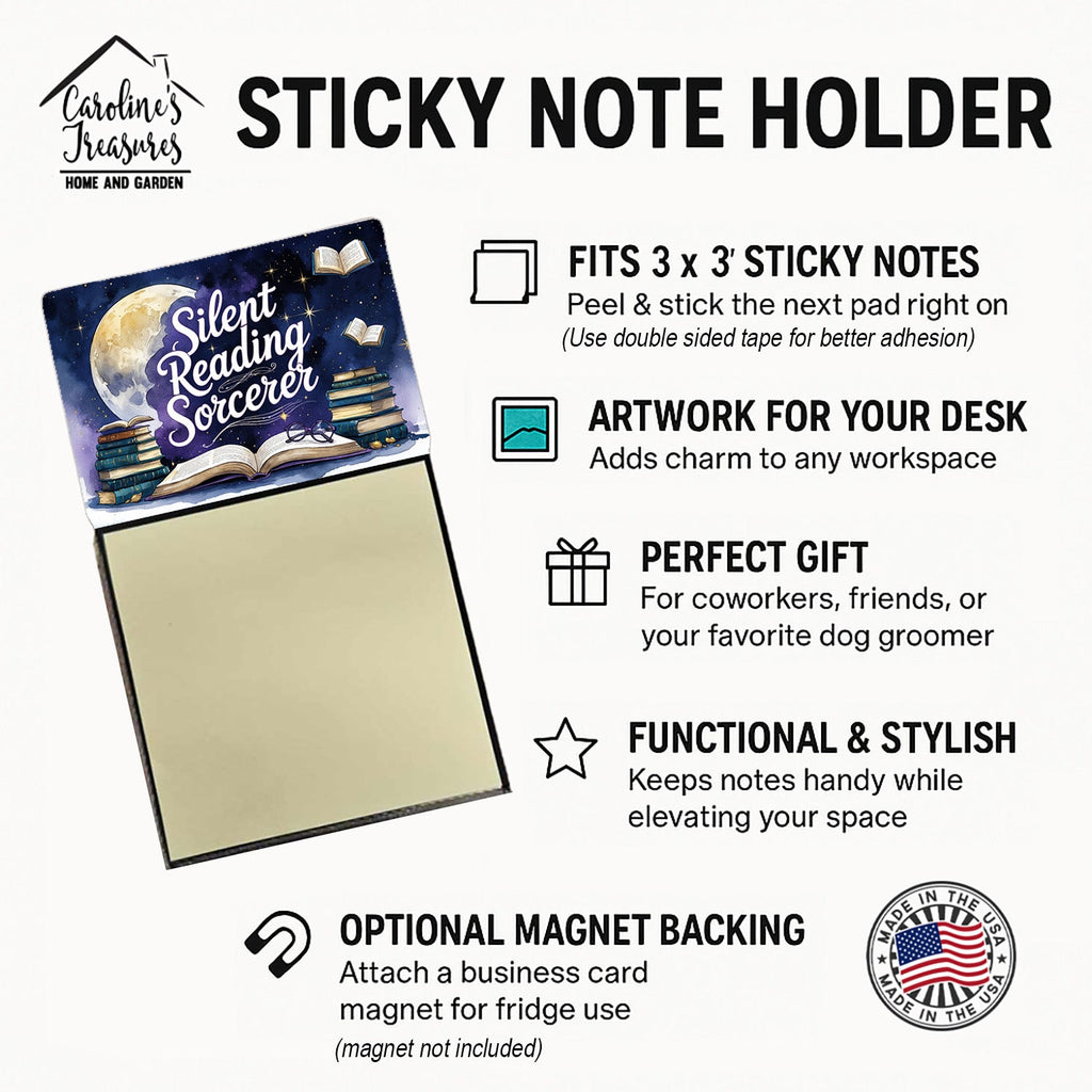 Silent Reading Sorcerer Funny Sticky Note Holder for Teacher's Gift Refillable with 3x3 Notes