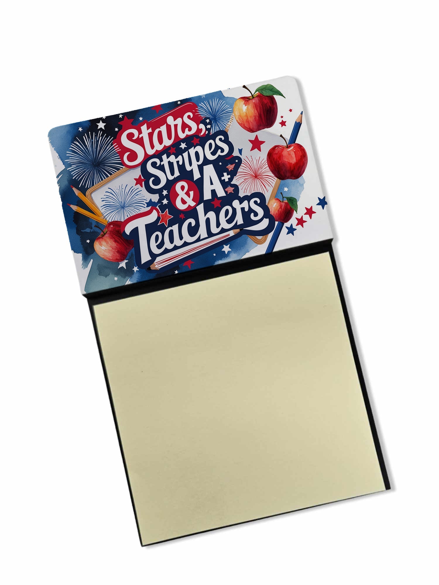 Stars, Stripes & A+ Teachers Funny Sticky Note Holder for Teacher's Gift Refillable with 3x3 Notes