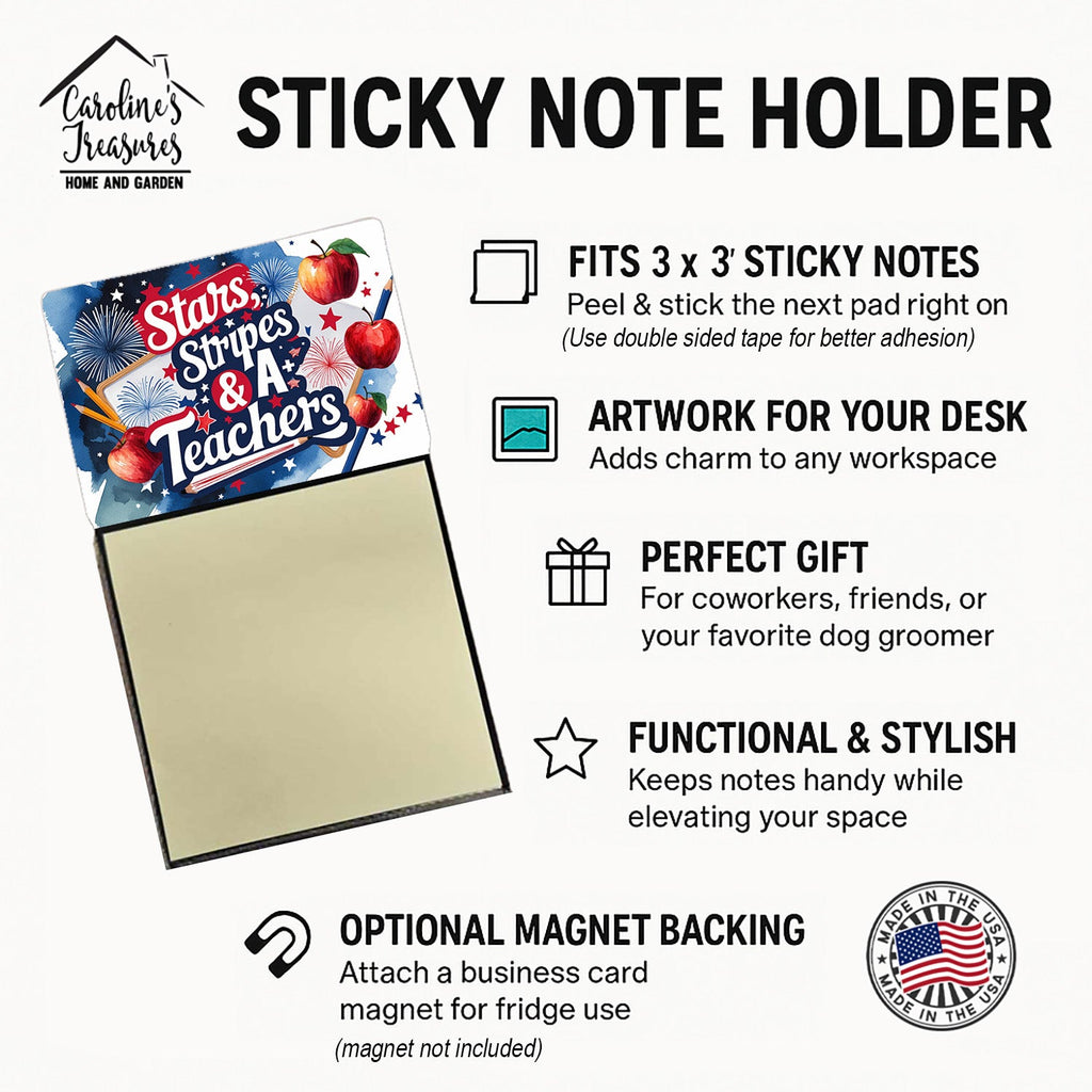 Stars, Stripes & A+ Teachers Funny Sticky Note Holder for Teacher's Gift Refillable with 3x3 Notes