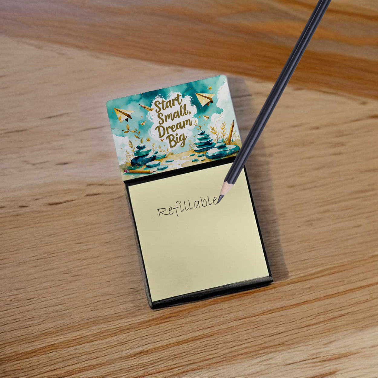 Start Small, Dream Big Funny Sticky Note Holder for Teacher's Gift Refillable with 3x3 Notes