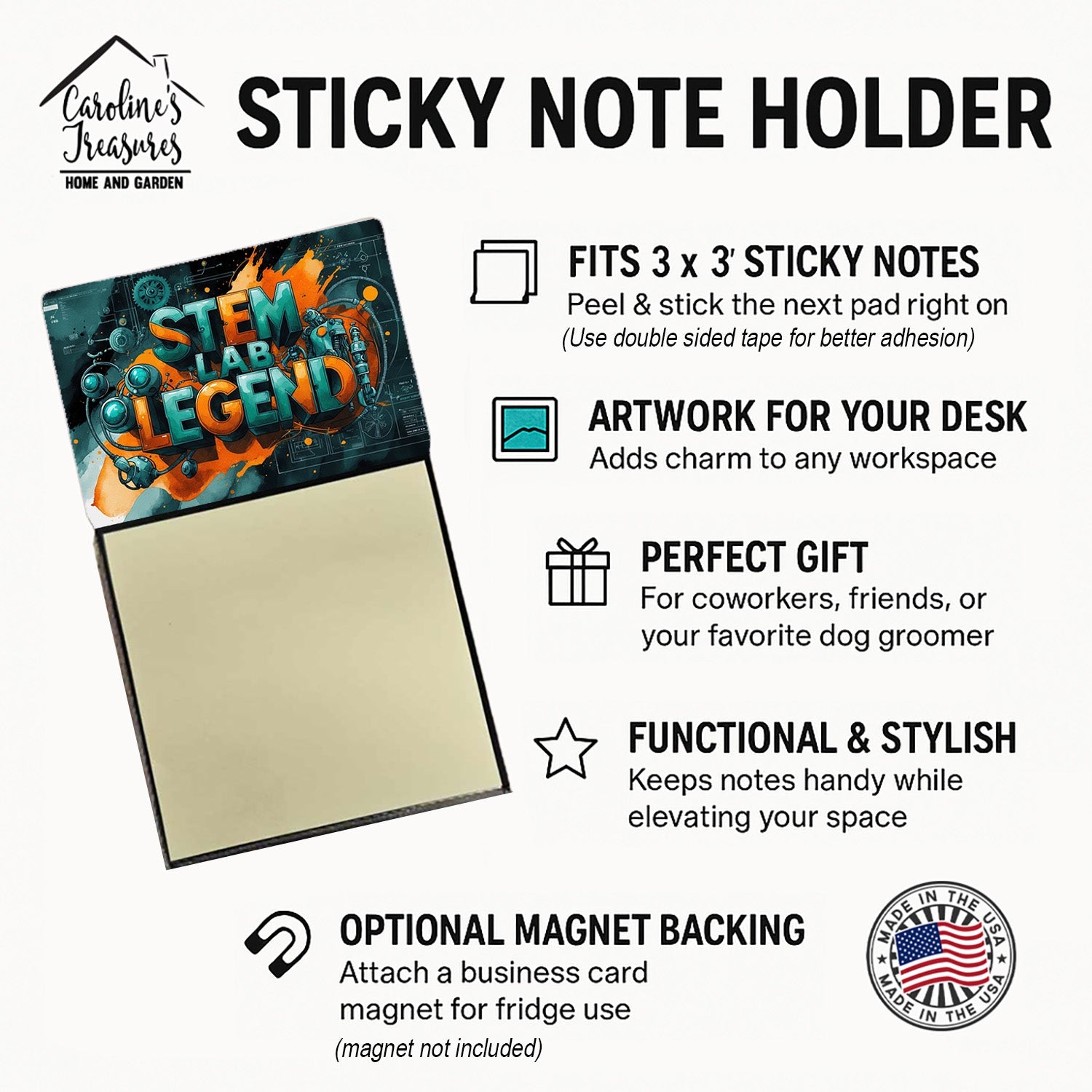 STEM Lab Legend Funny Sticky Note Holder for Teacher's Gift Refillable with 3x3 Notes