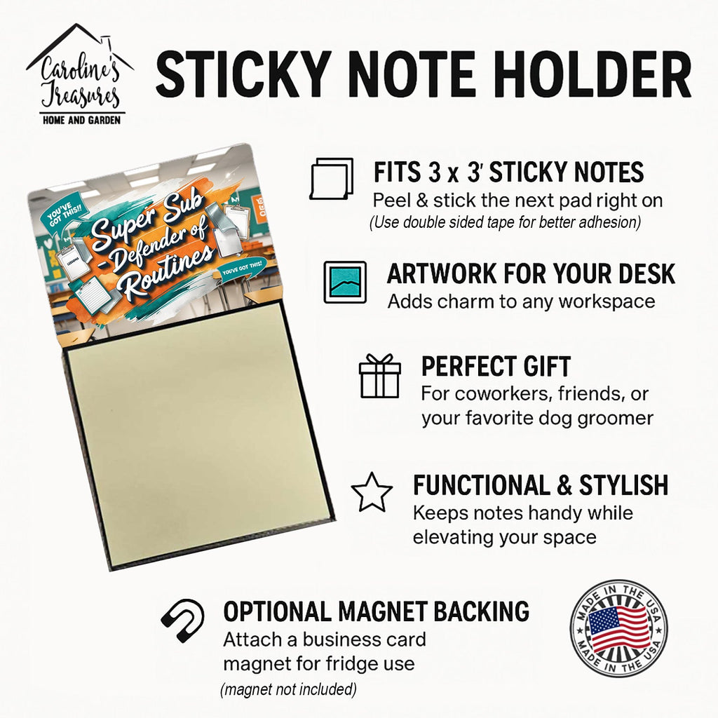 Super Sub – Defender of Routines Funny Sticky Note Holder for Teacher's Gift Refillable with 3x3 Notes