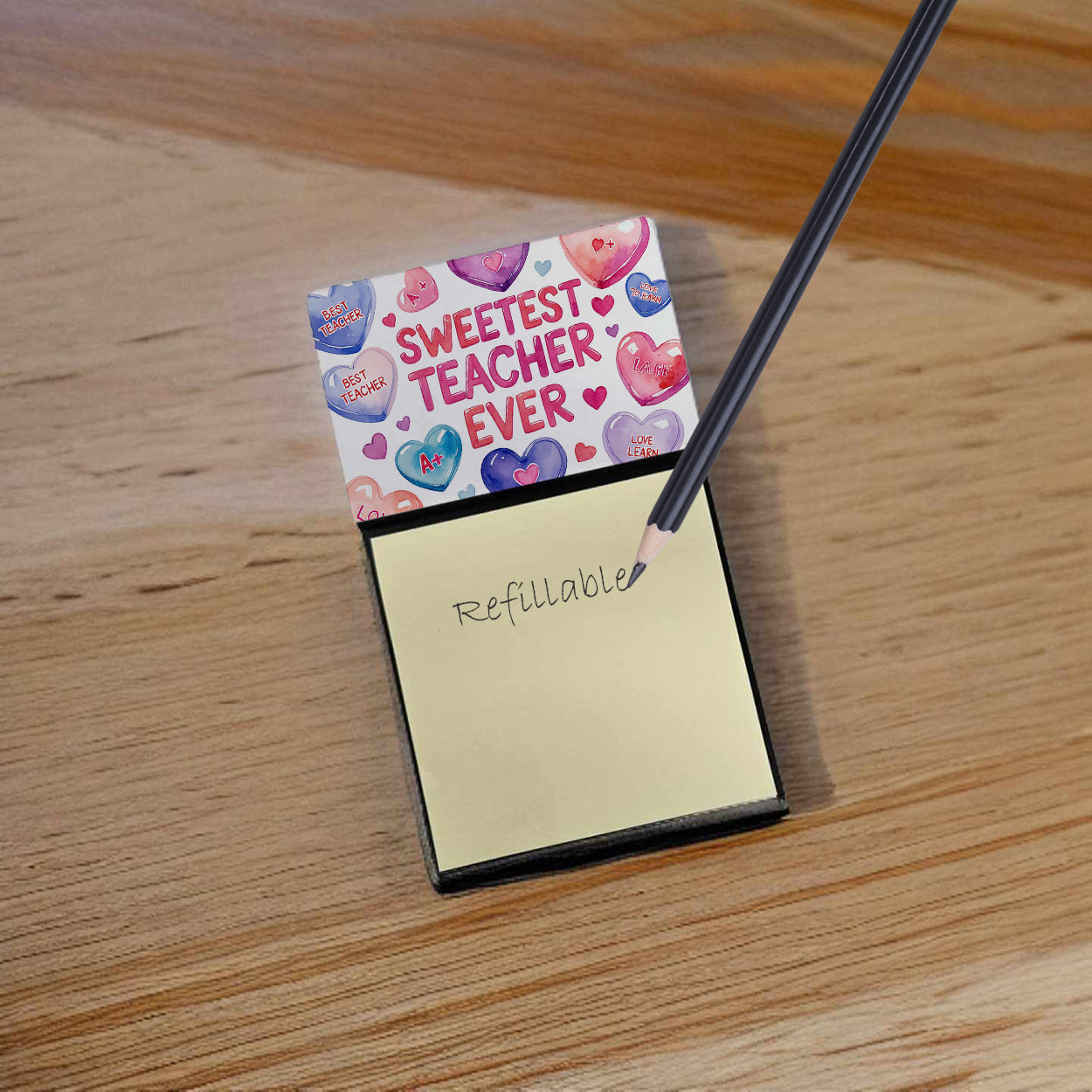Sweetest Teacher Ever Valentine's Funny Sticky Note Holder for Teacher's Gift Refillable with 3x3 Notes
