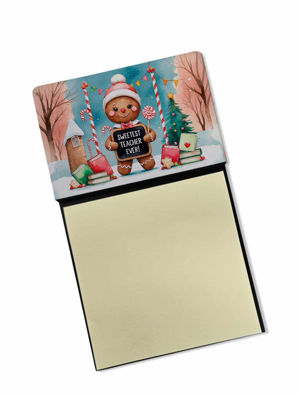 Christmas Sweetest Teacher Ever Funny Sticky Note Holder for Teacher's Gift Refillable with 3x3 Notes