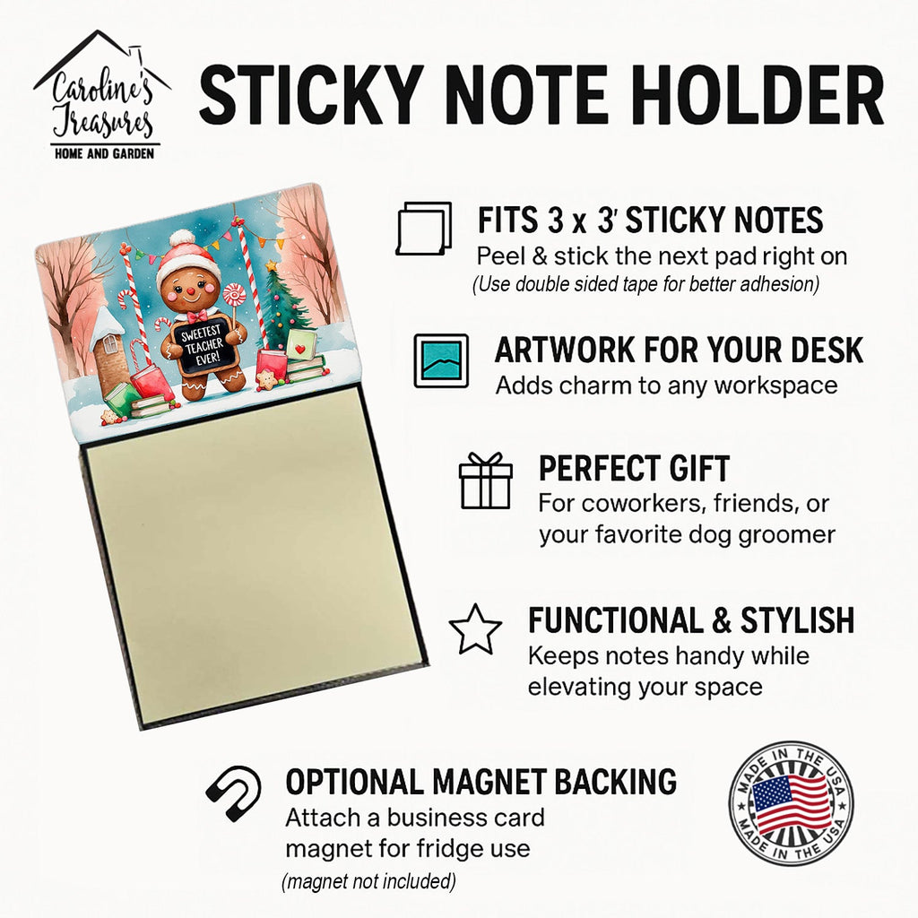 Christmas Sweetest Teacher Ever Funny Sticky Note Holder for Teacher's Gift Refillable with 3x3 Notes