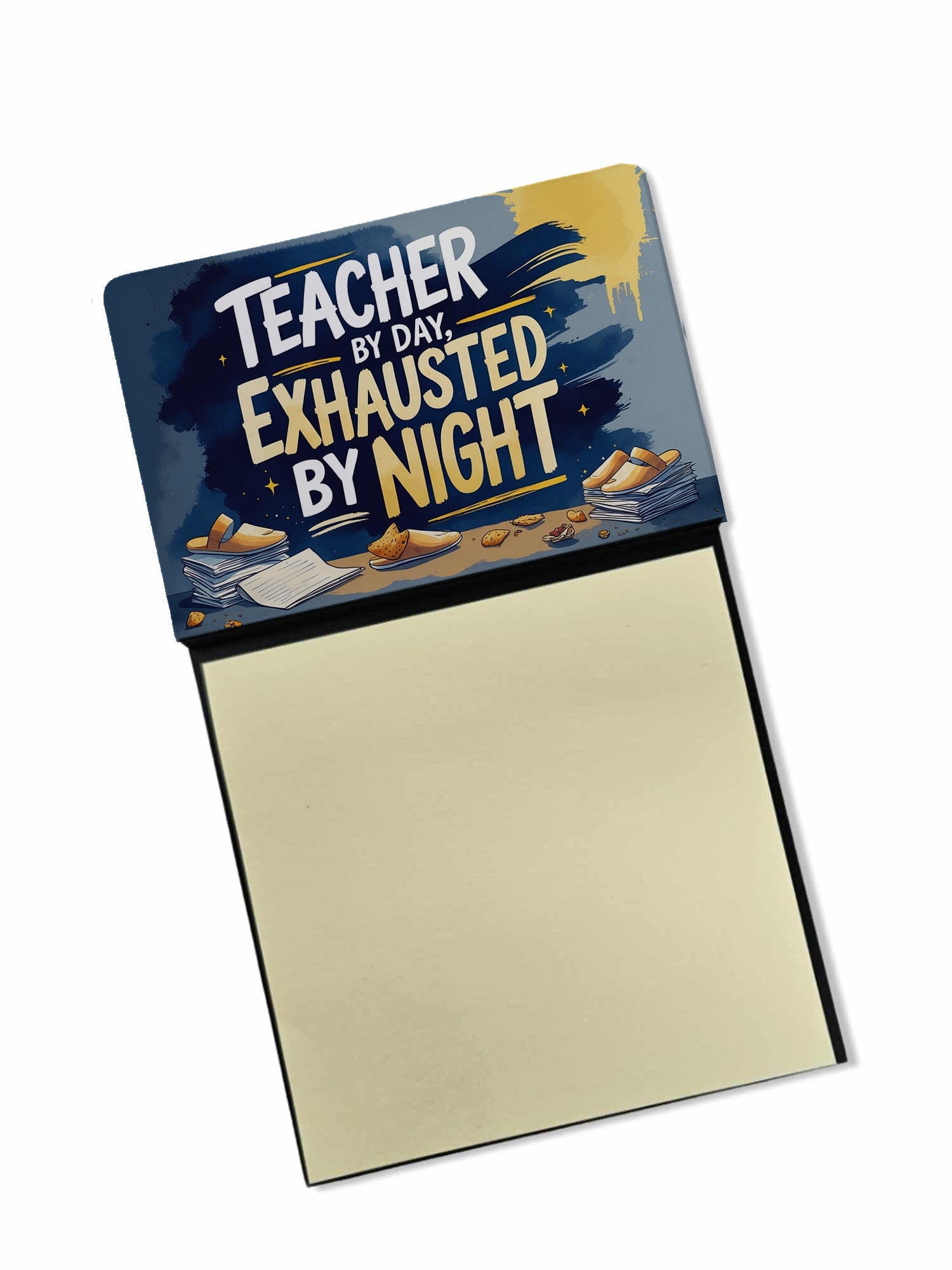 Teacher by Day, Exhausted by Night Funny Sticky Note Holder for Teacher's Gift Refillable with 3x3 Notes