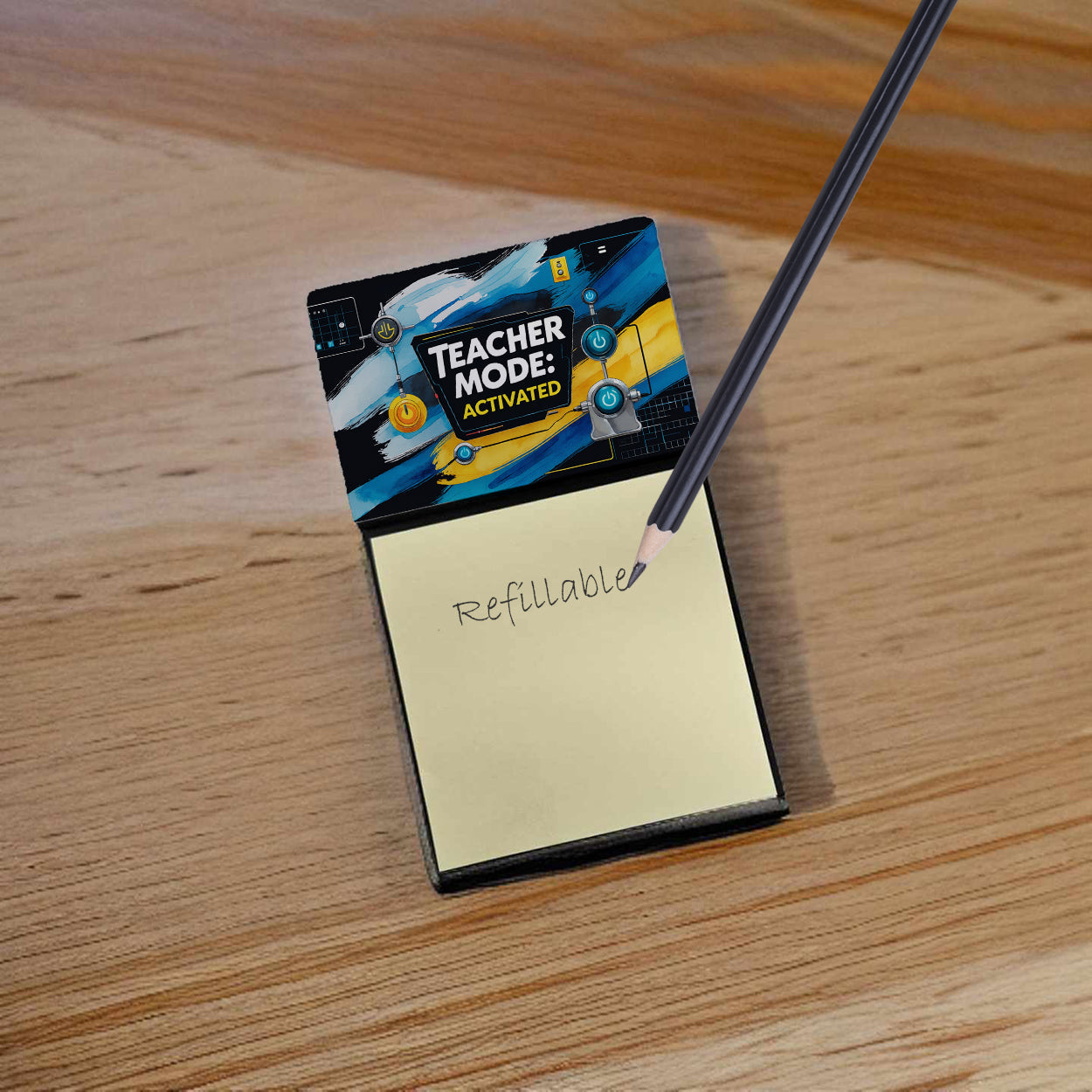 Teacher Mode Activated Funny Sticky Note Holder for Teacher's Gift Refillable with 3x3 Notes