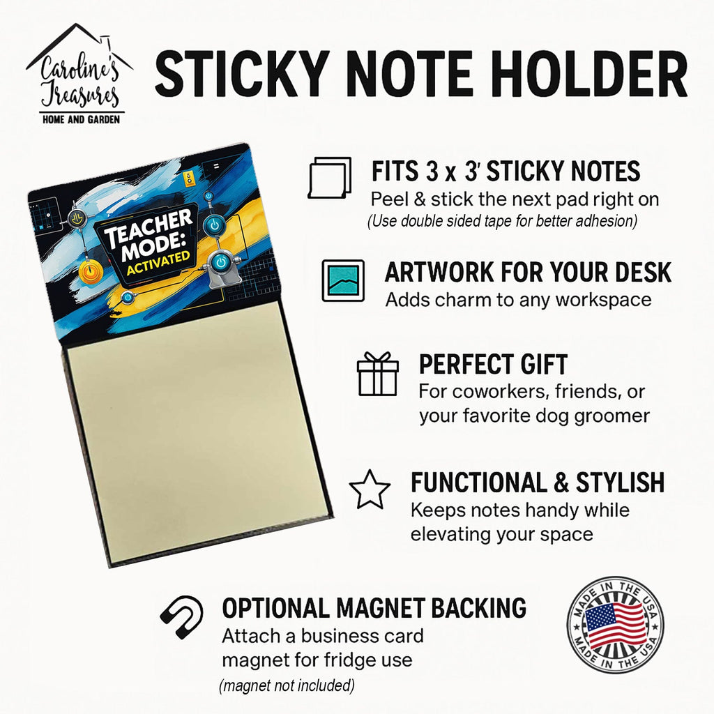 Teacher Mode Activated Funny Sticky Note Holder for Teacher's Gift Refillable with 3x3 Notes