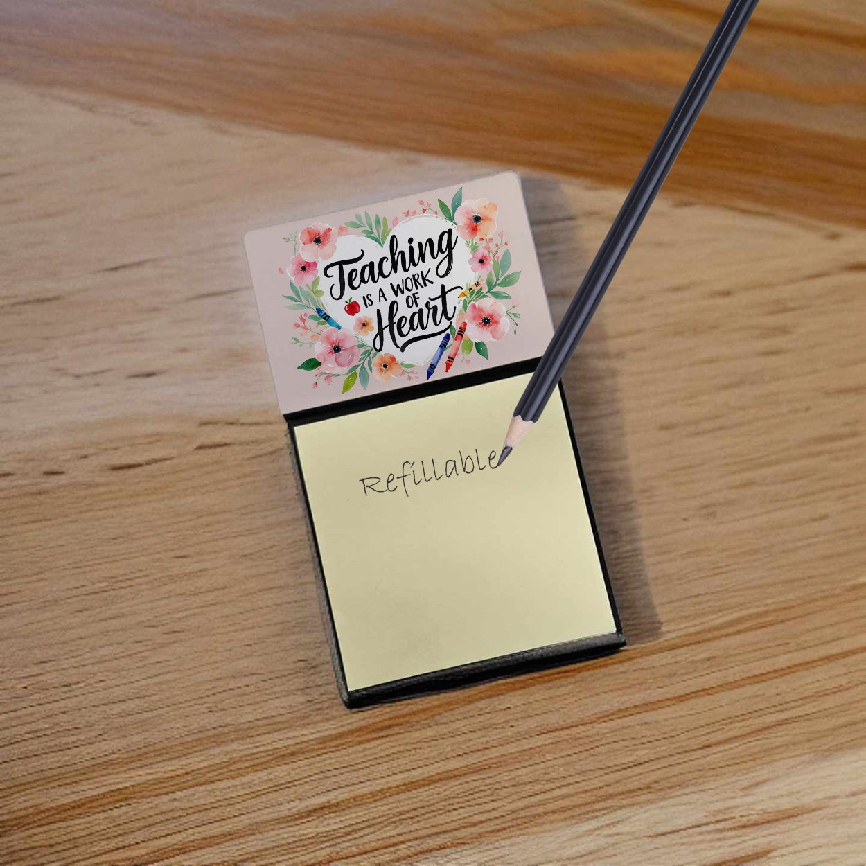 Teaching is a Work of Heart Funny Sticky Note Holder for Teacher's Gift Refillable with 3x3 Notes