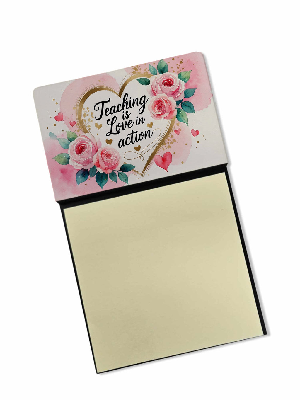 Teaching is Love in Action Funny Sticky Note Holder for Teacher's Gift Refillable with 3x3 Notes