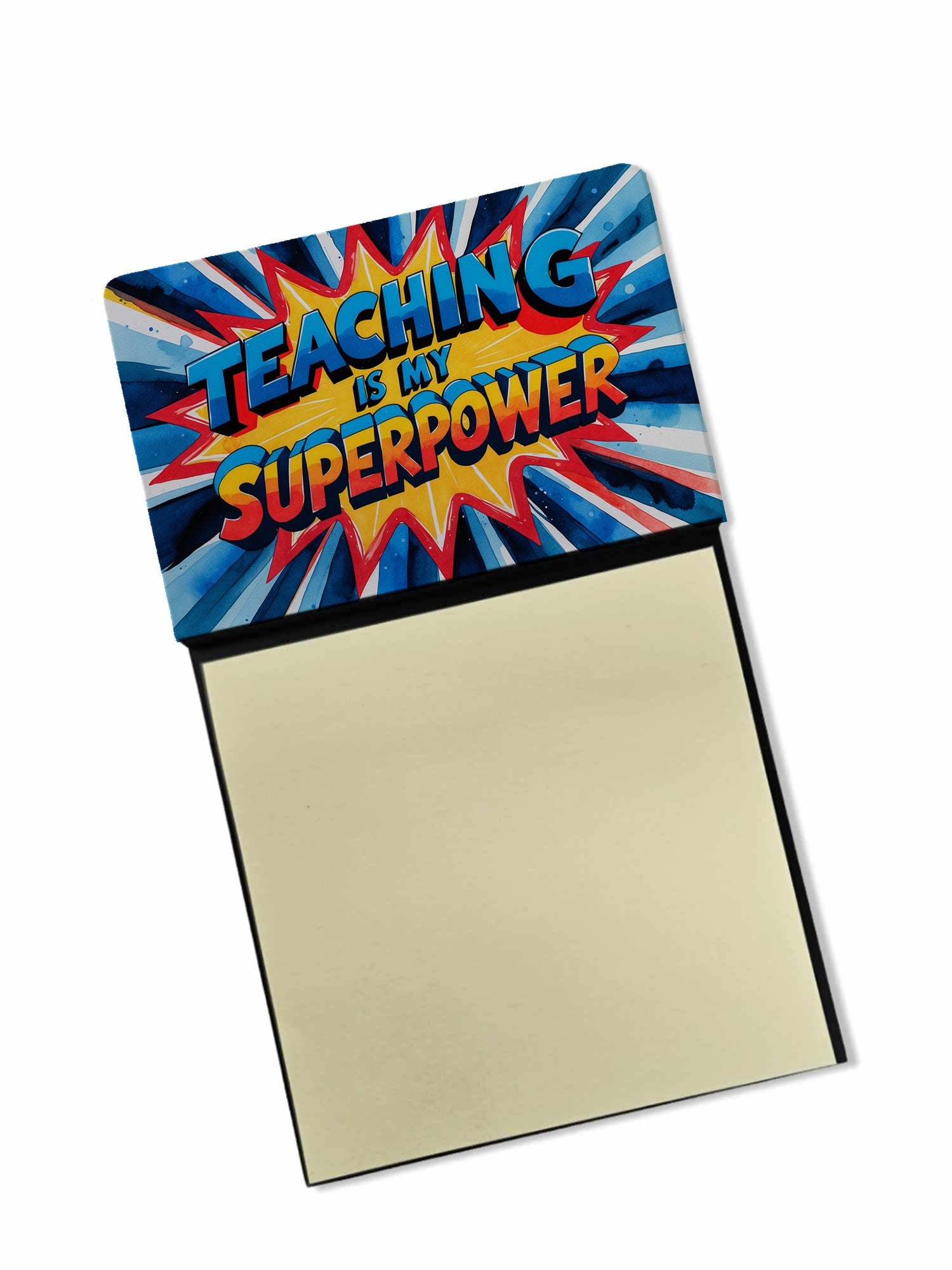 Teaching is My Superpower Funny Sticky Note Holder for Teacher's Gift Refillable with 3x3 Notes