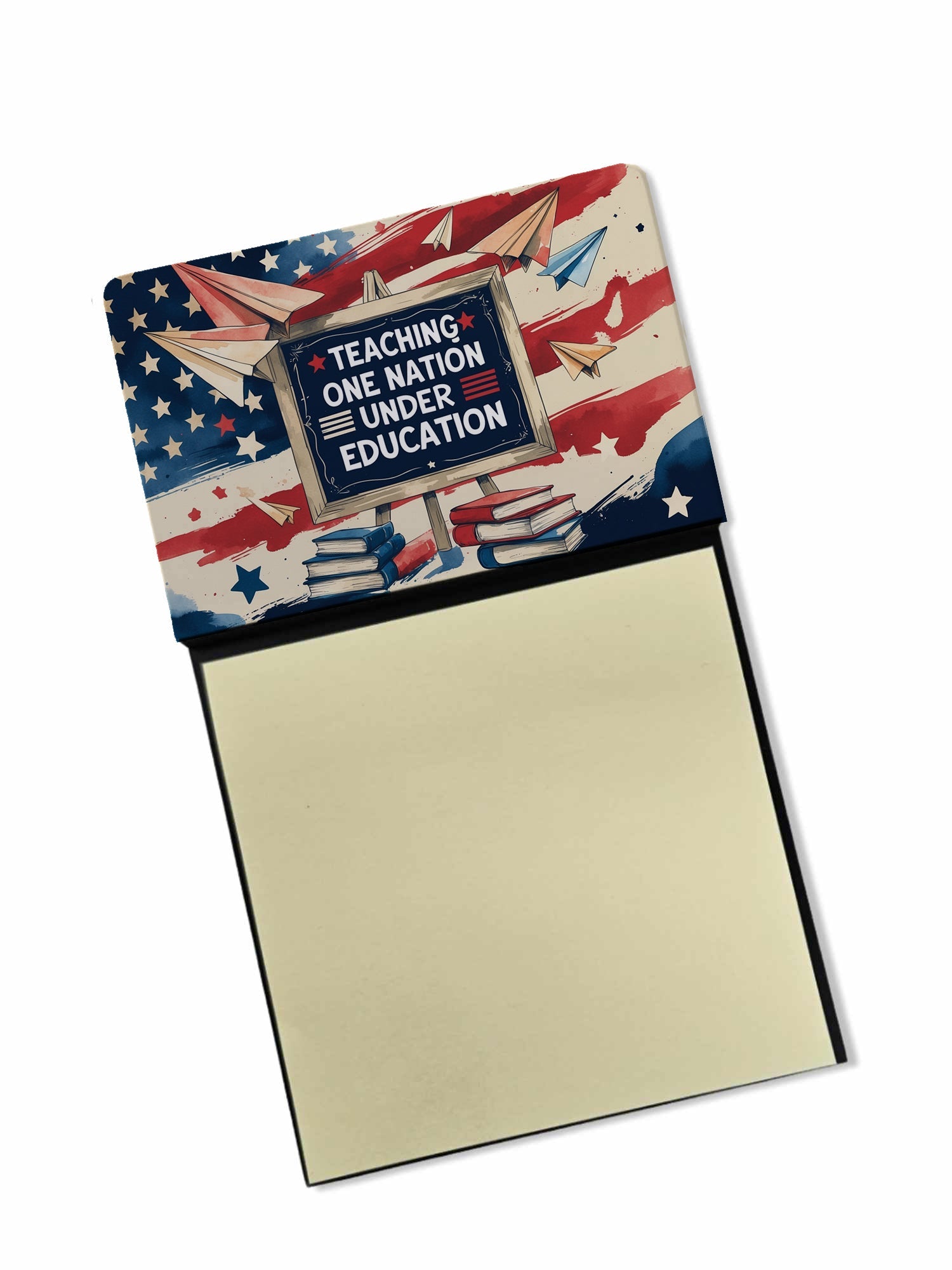 Teaching One Nation Under Education Funny Sticky Note Holder for Teacher's Gift Refillable with 3x3 Notes
