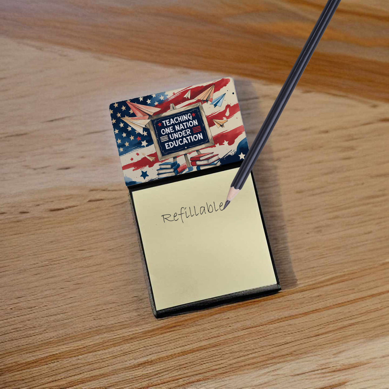 Teaching One Nation Under Education Funny Sticky Note Holder for Teacher's Gift Refillable with 3x3 Notes
