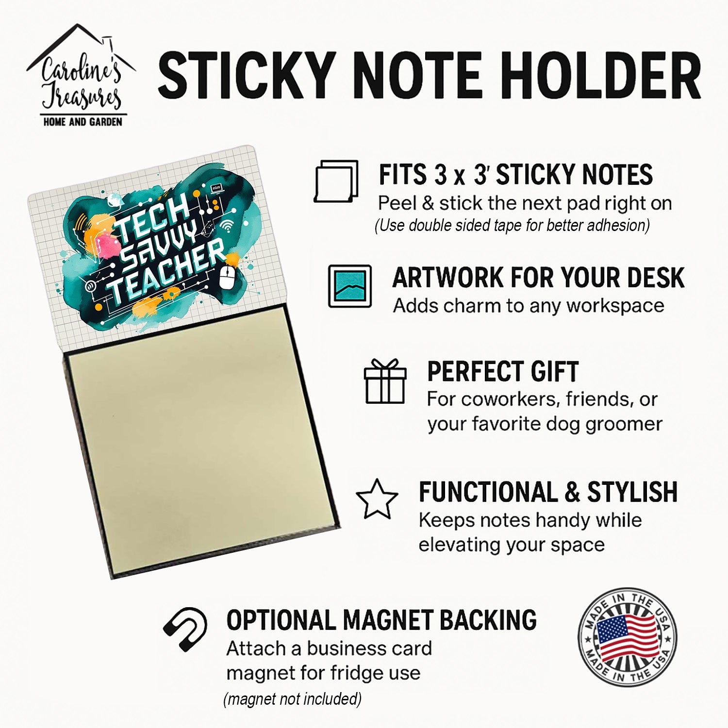 Tech Savvy Teacher Funny Sticky Note Holder for Teacher's Gift Refillable with 3x3 Notes