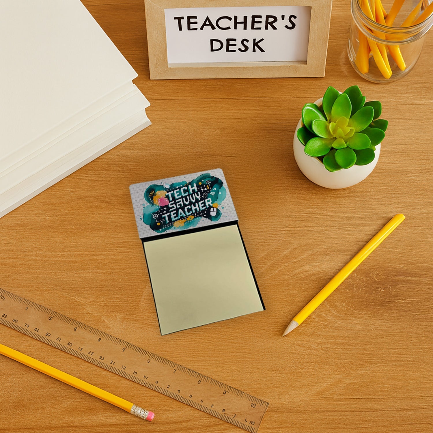 Tech Savvy Teacher Funny Sticky Note Holder for Teacher's Gift Refillable with 3x3 Notes