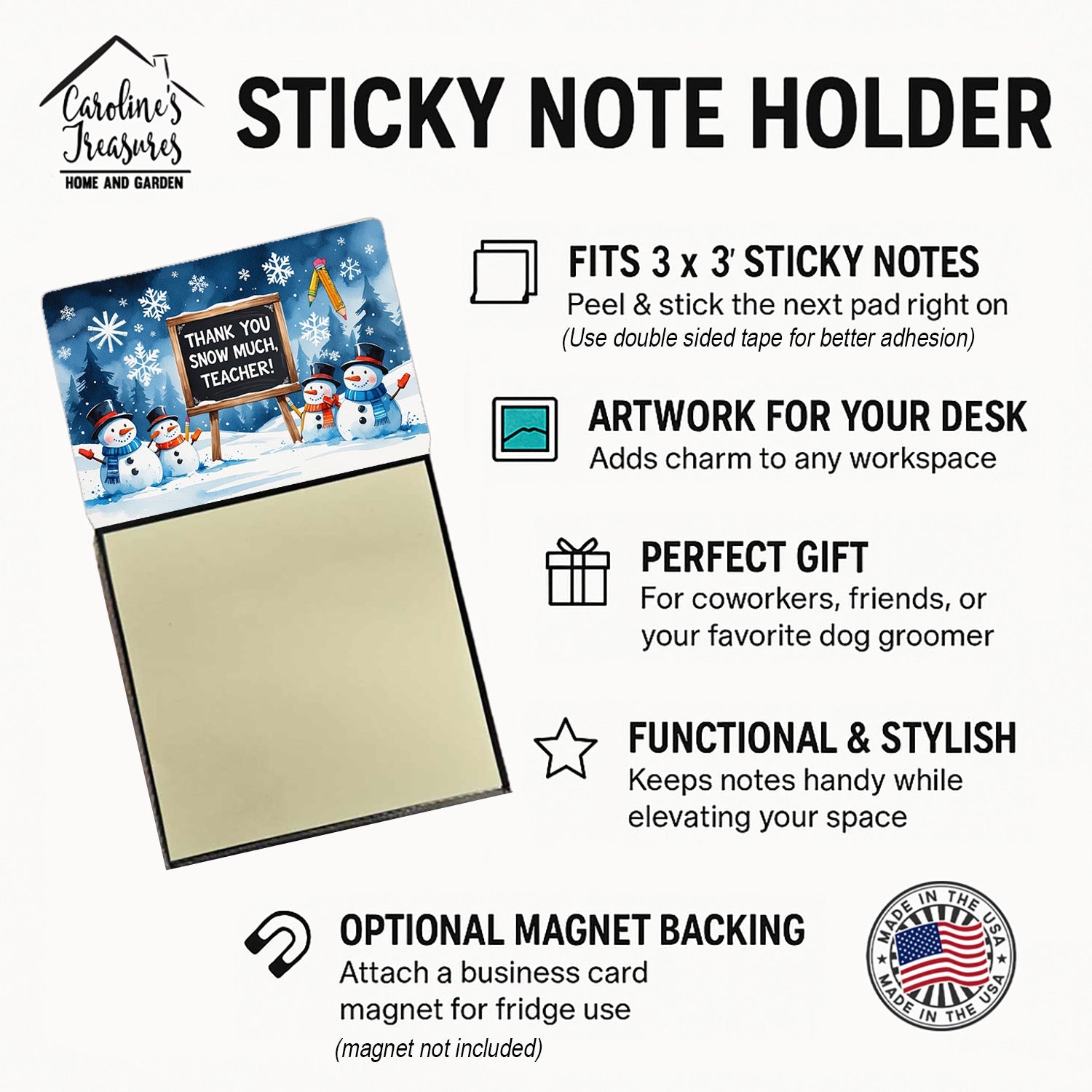 Thank You Snow Much, Teacher Funny Sticky Note Holder for Teacher's Gift Refillable with 3x3 Notes