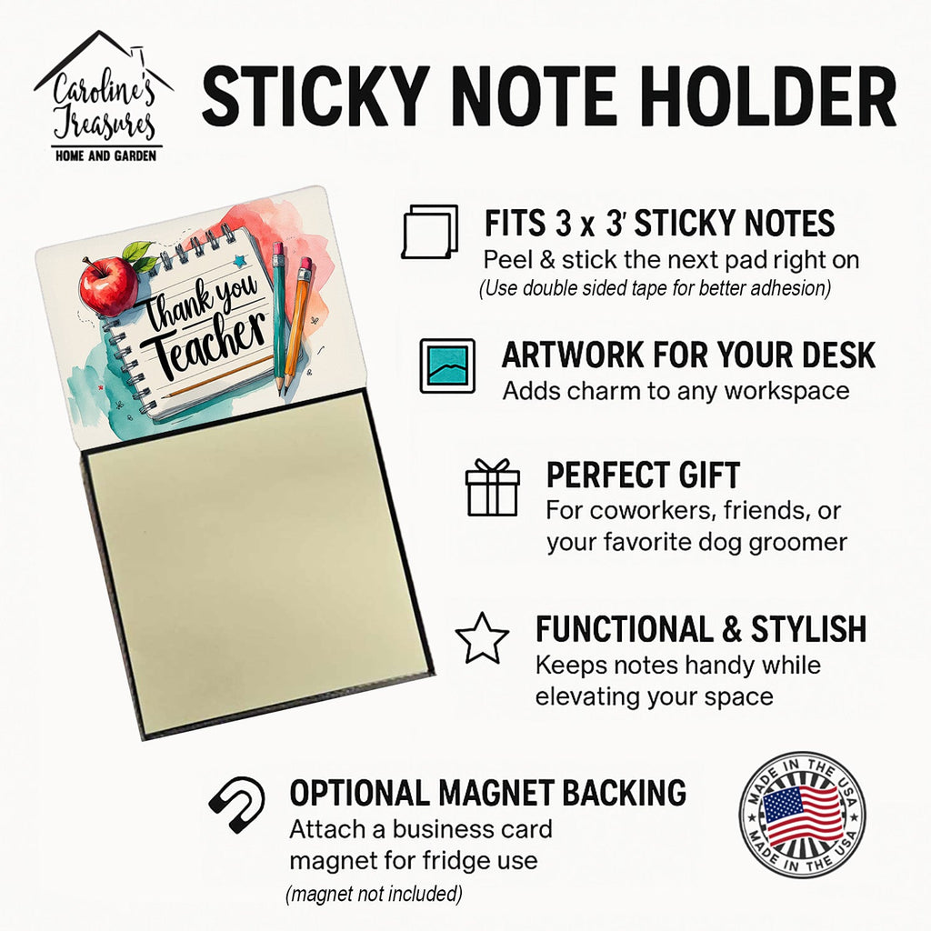 Thank You Teacher Funny Sticky Note Holder for Teacher's Gift Refillable with 3x3 Notes