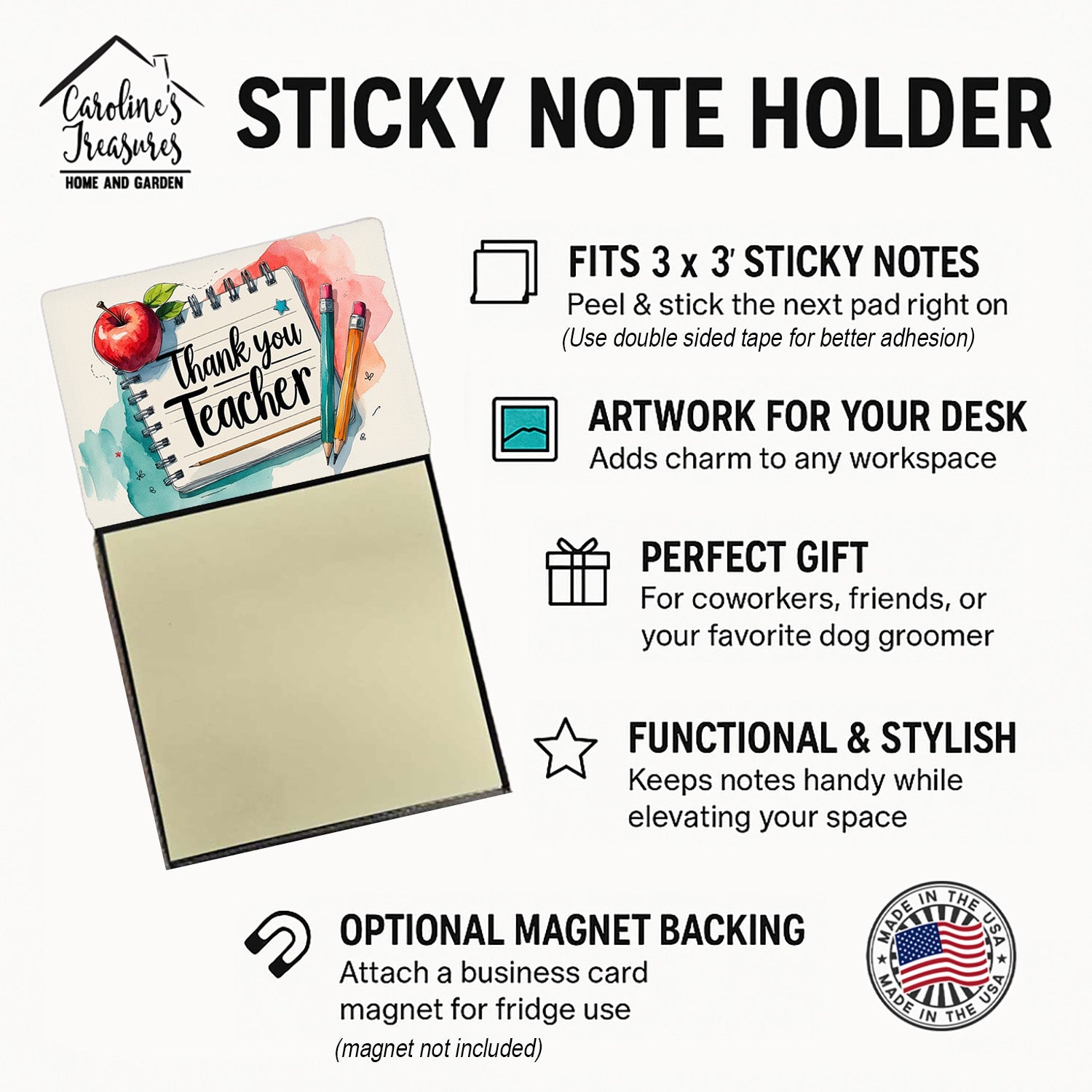 Thank You Teacher Funny Sticky Note Holder for Teacher's Gift Refillable with 3x3 Notes