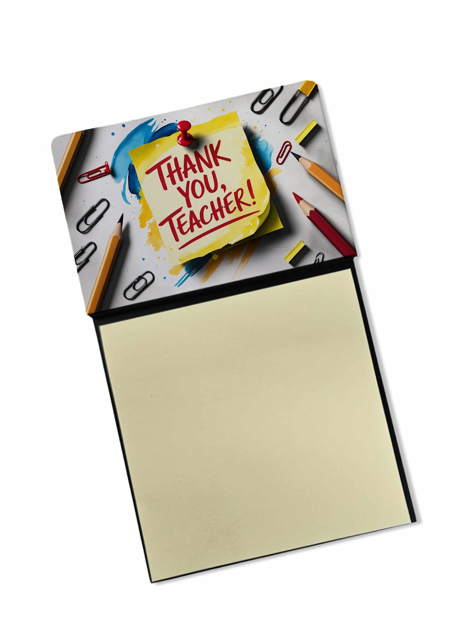 Thank You Teacher Again Funny Sticky Note Holder for Teacher's Gift Refillable with 3x3 Notes