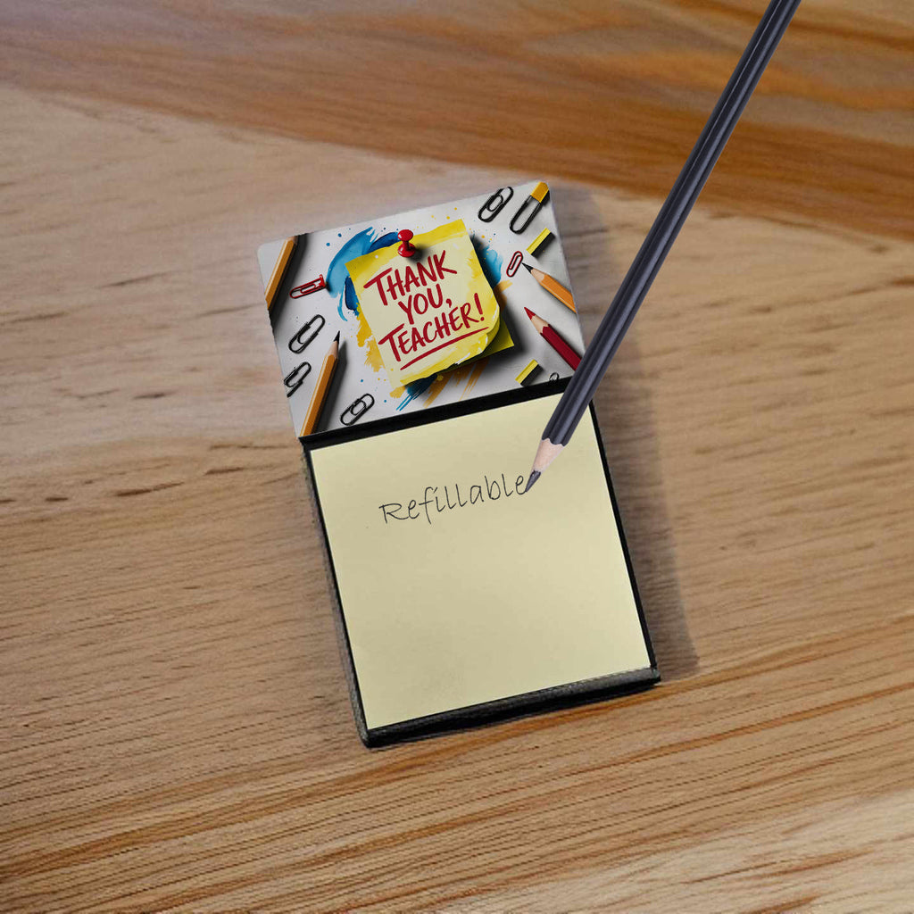Thank You Teacher Again Funny Sticky Note Holder for Teacher's Gift Refillable with 3x3 Notes