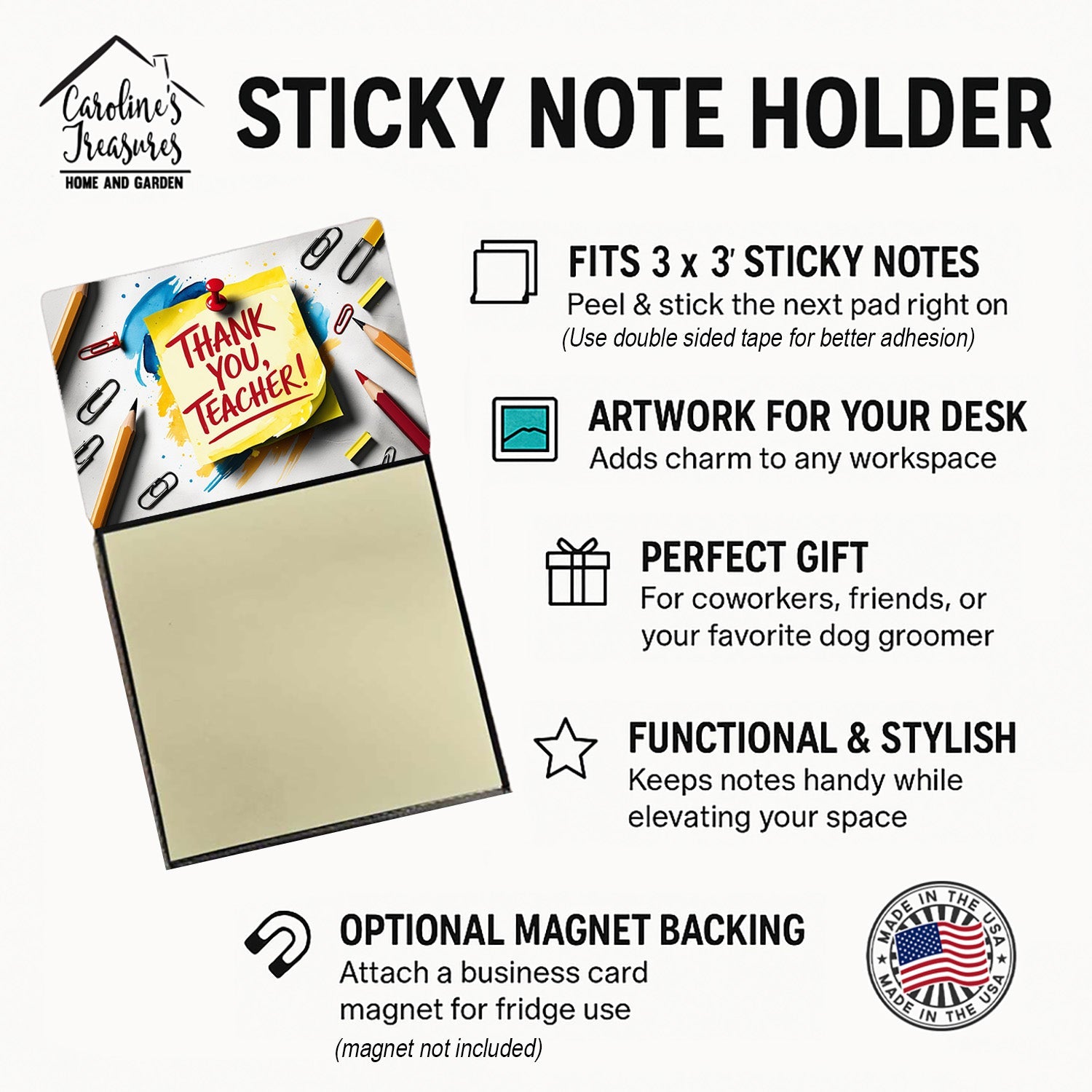 Thank You Teacher Again Funny Sticky Note Holder for Teacher's Gift Refillable with 3x3 Notes