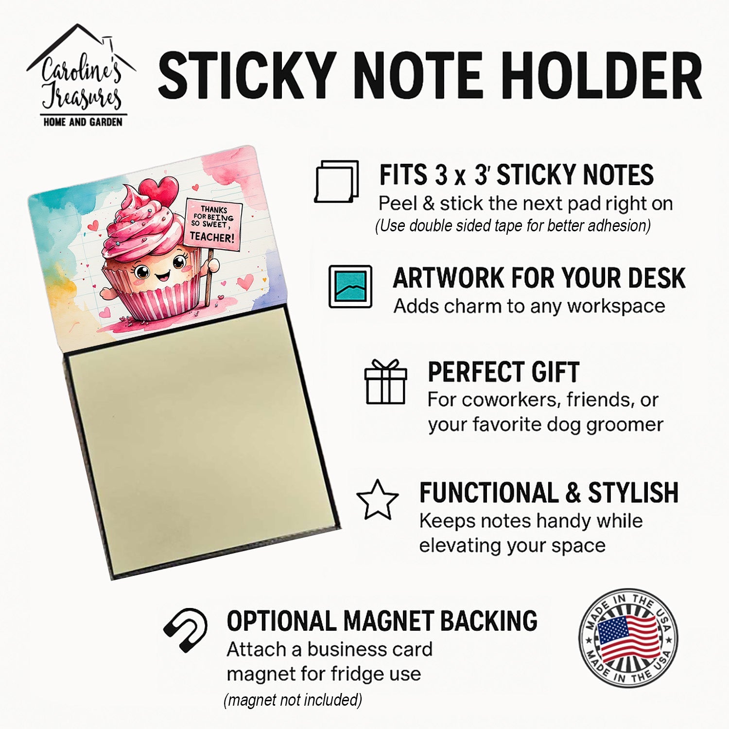 Thanks for Being So Sweet, Teacher Funny Sticky Note Holder for Teacher's Gift Refillable with 3x3 Notes