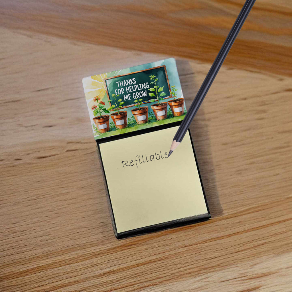 Thanks for Helping Me Grow Funny Sticky Note Holder for Teacher's Gift Refillable with 3x3 Notes