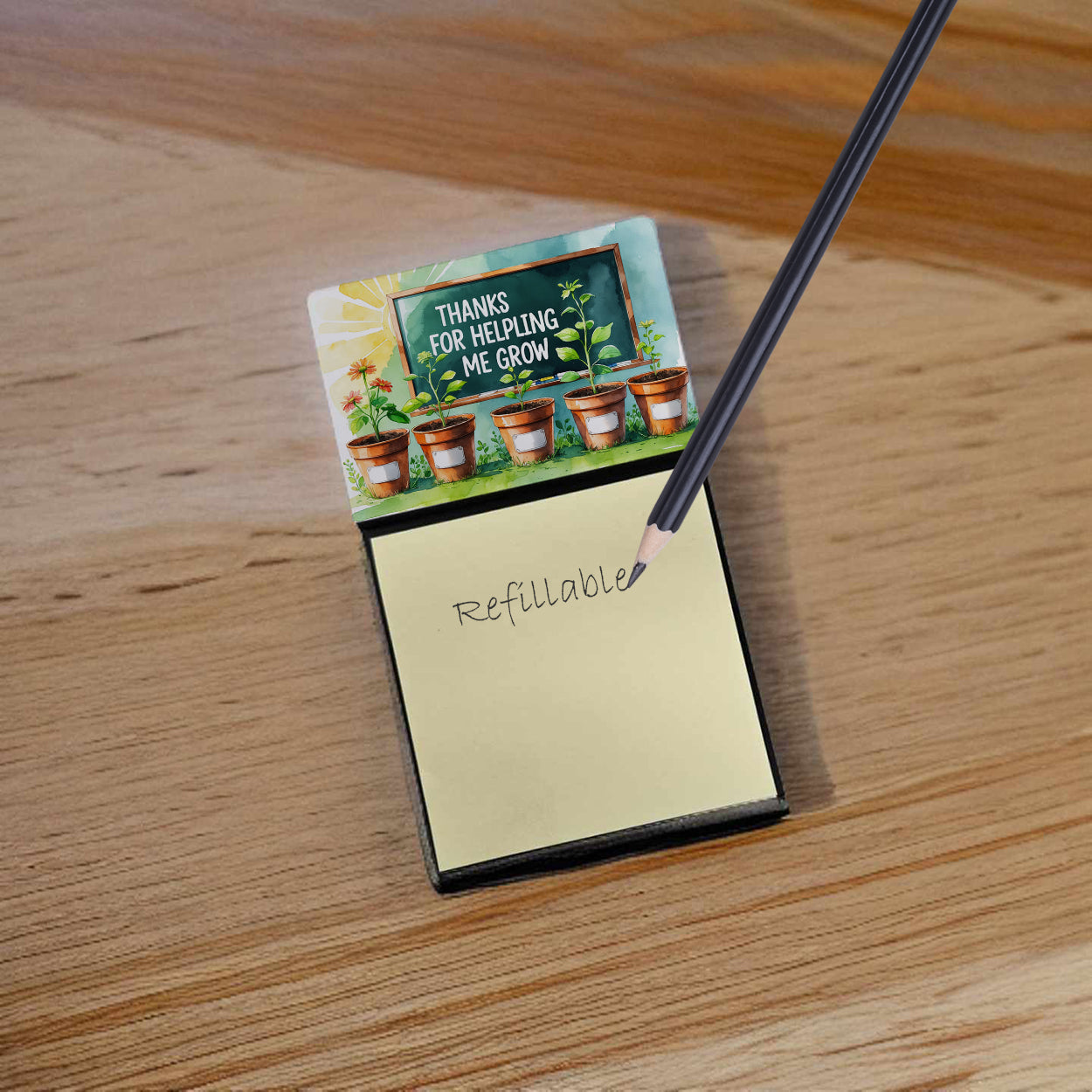Thanks for Helping Me Grow Funny Sticky Note Holder for Teacher's Gift Refillable with 3x3 Notes