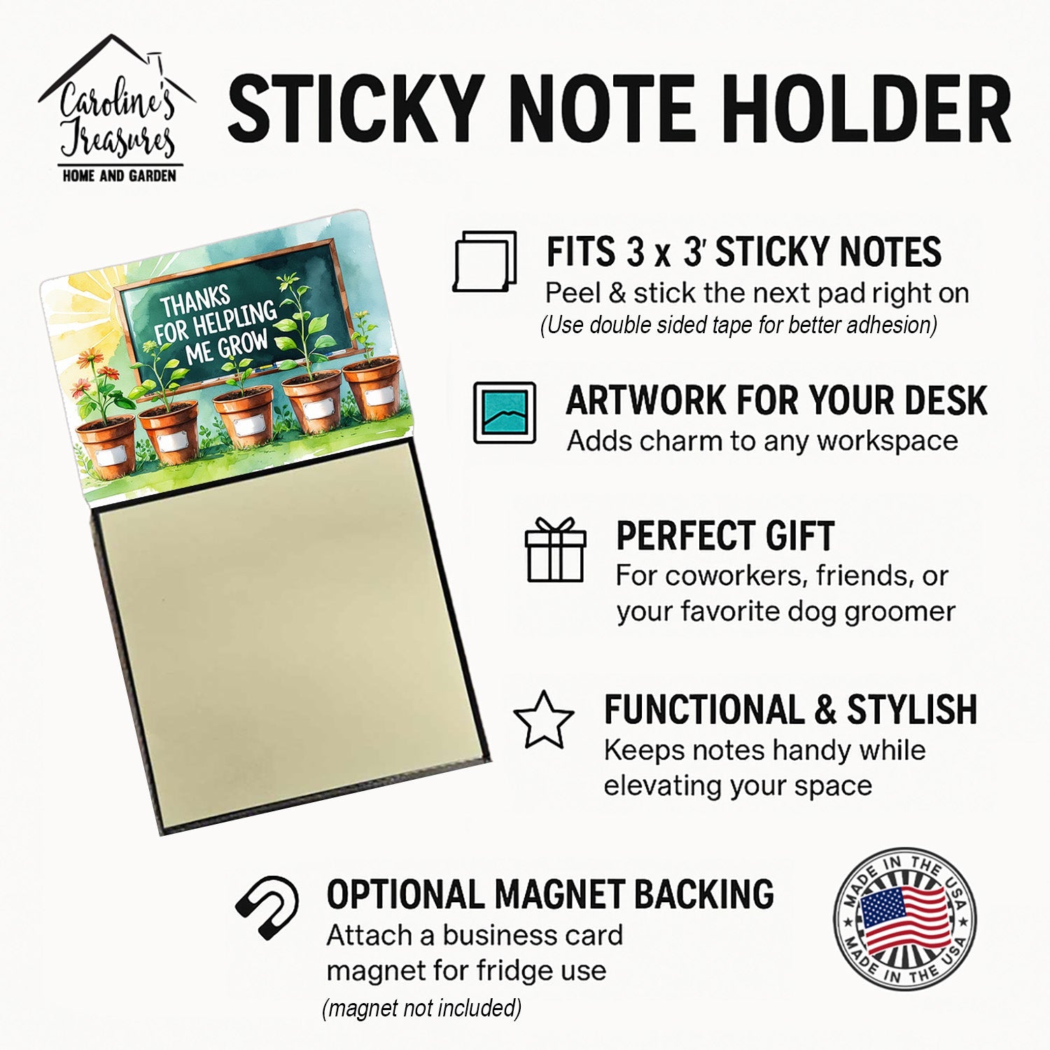 Thanks for Helping Me Grow Funny Sticky Note Holder for Teacher's Gift Refillable with 3x3 Notes