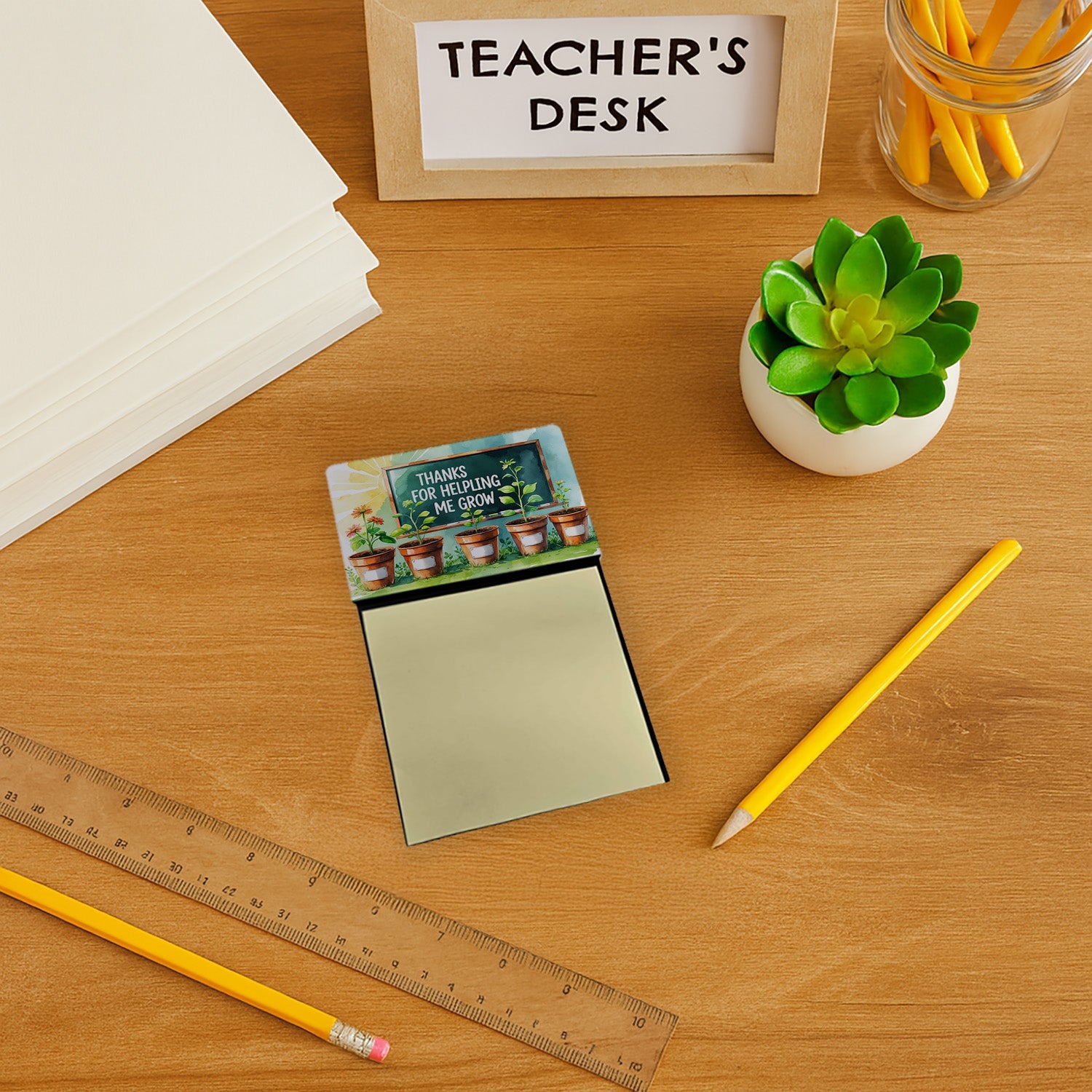 Thanks for Helping Me Grow Funny Sticky Note Holder for Teacher's Gift Refillable with 3x3 Notes