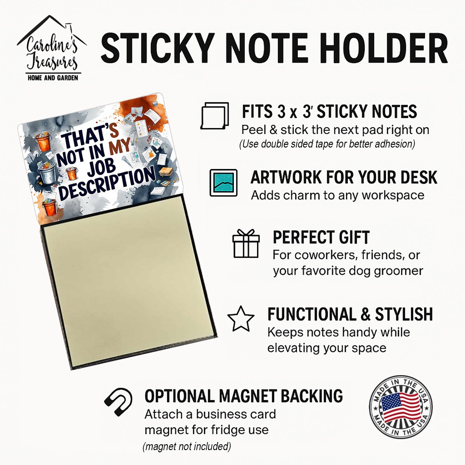 That’s Not in My Job Description Funny Sticky Note Holder for Teacher's Gift Refillable with 3x3 Notes