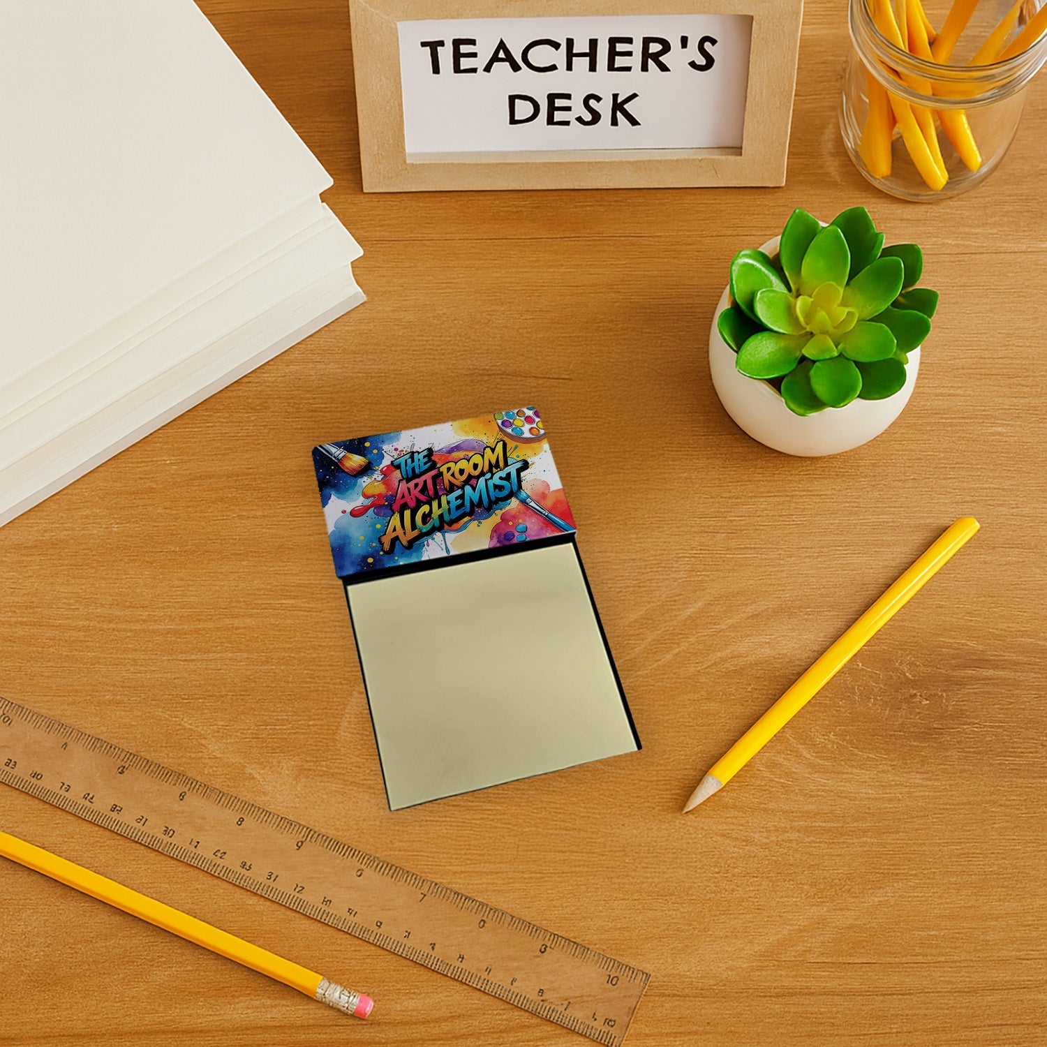 The Art Room Alchemist Funny Sticky Note Holder for Teacher's Gift Refillable with 3x3 Notes