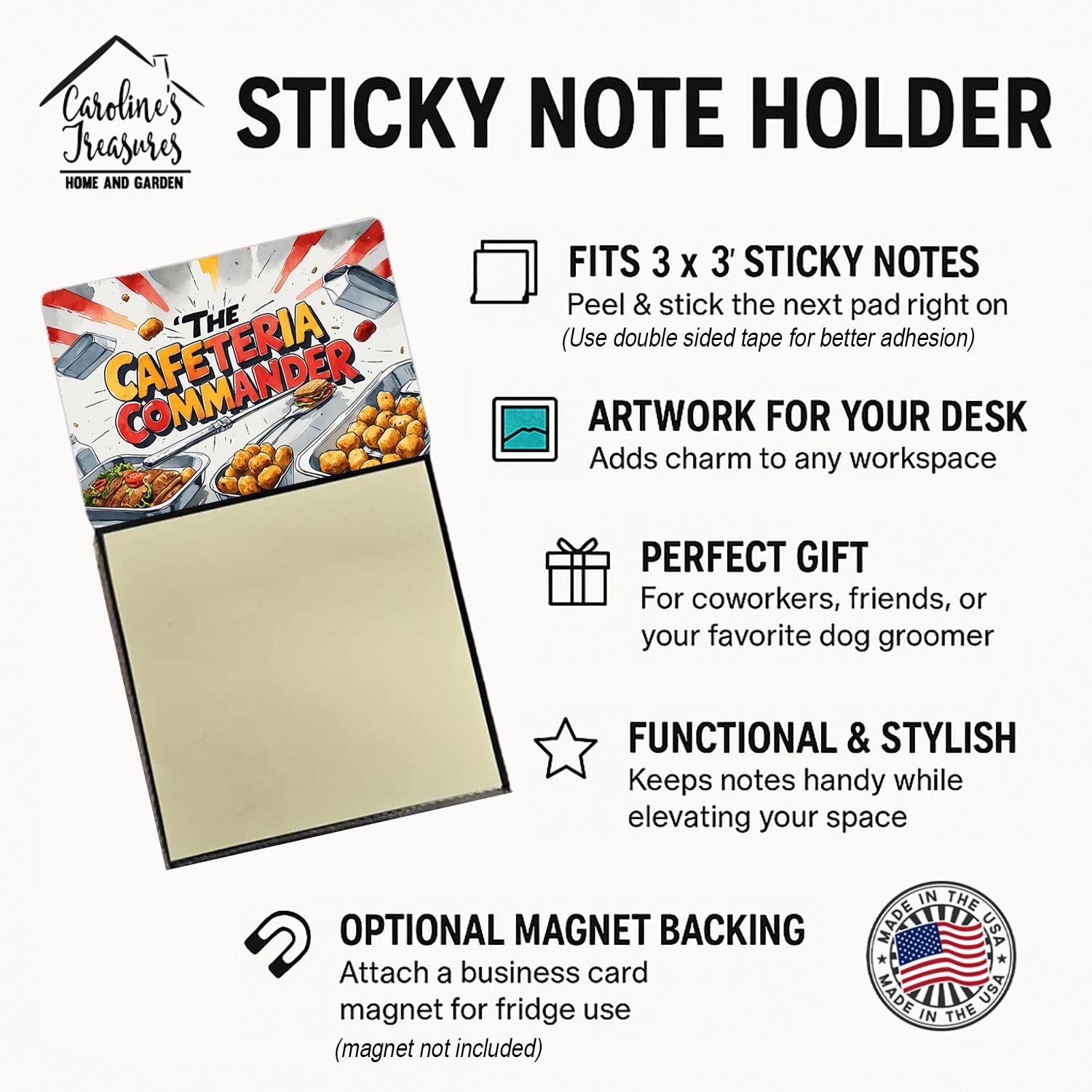 The Cafeteria Commander Funny Sticky Note Holder for Teacher's Gift Refillable with 3x3 Notes