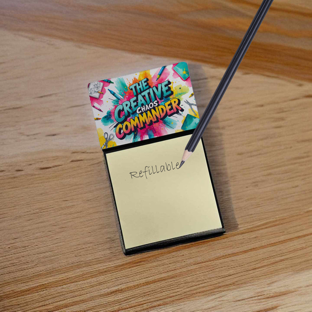 The Creative Chaos Commander Funny Sticky Note Holder for Teacher's Gift Refillable with 3x3 Notes