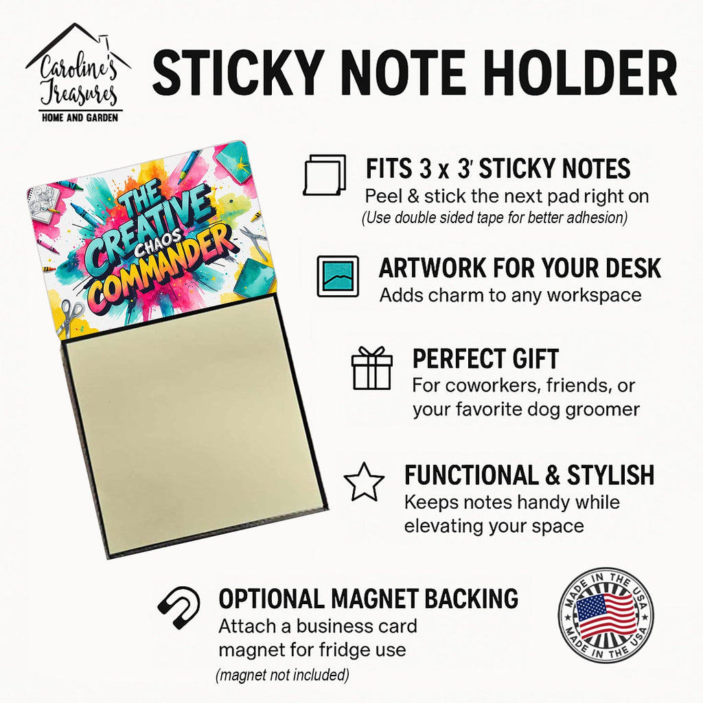 The Creative Chaos Commander Funny Sticky Note Holder for Teacher's Gift Refillable with 3x3 Notes