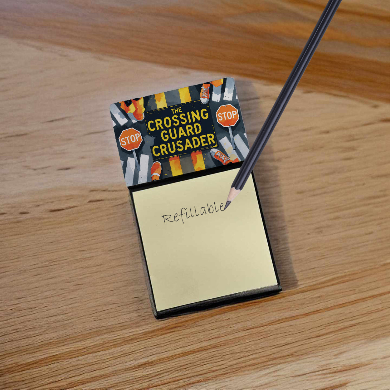 The Crossing Guard Crusader Funny Sticky Note Holder for Teacher's Gift Refillable with 3x3 Notes