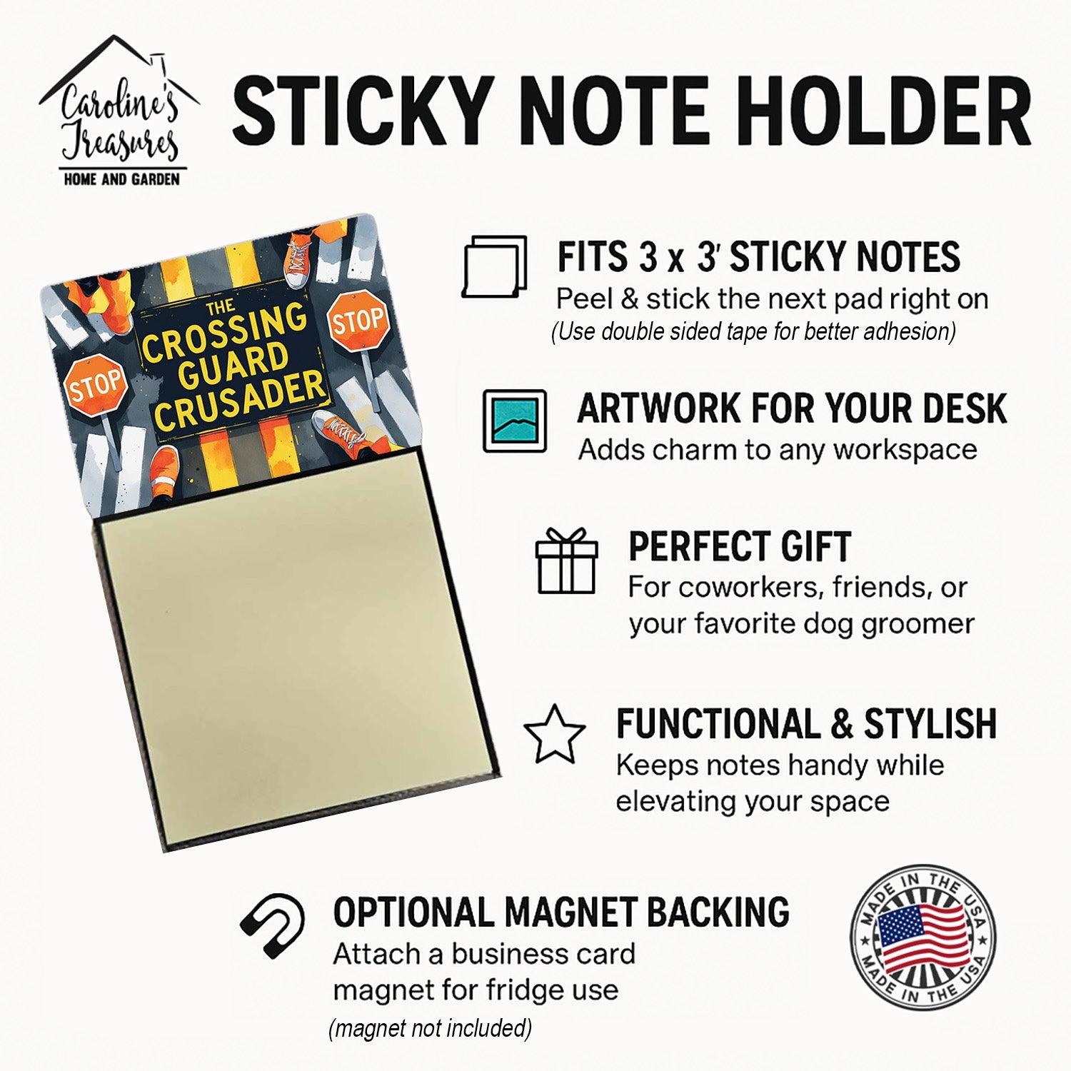The Crossing Guard Crusader Funny Sticky Note Holder for Teacher's Gift Refillable with 3x3 Notes