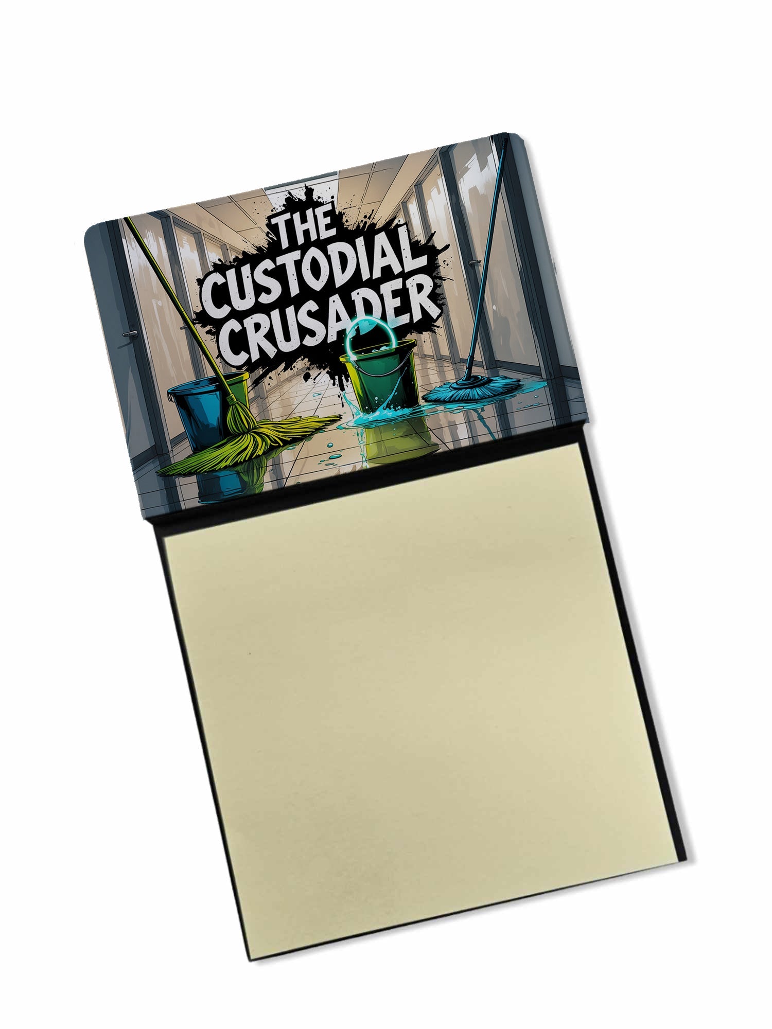 The Custodial Crusader Funny Sticky Note Holder for Teacher's Gift Refillable with 3x3 Notes