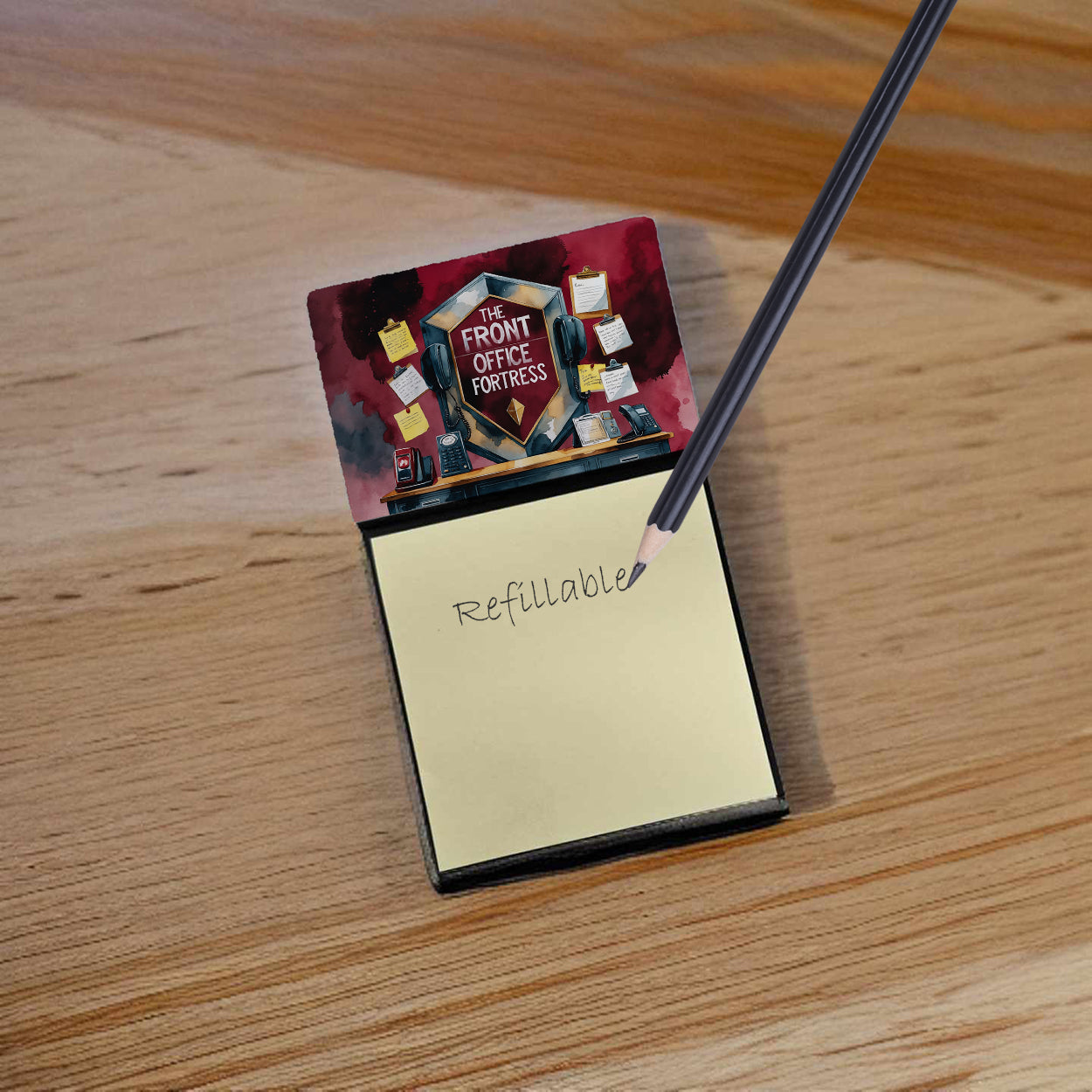 The Front Office Fortress Funny Sticky Note Holder for Teacher's Gift Refillable with 3x3 Notes
