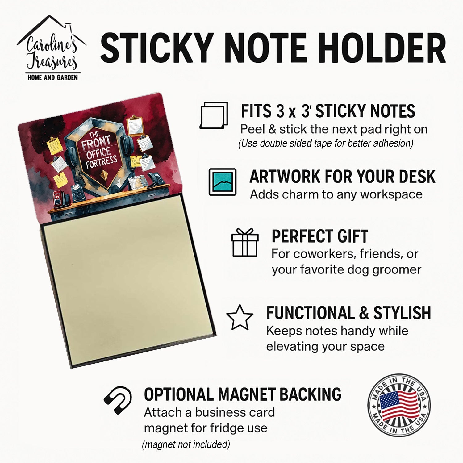 The Front Office Fortress Funny Sticky Note Holder for Teacher's Gift Refillable with 3x3 Notes