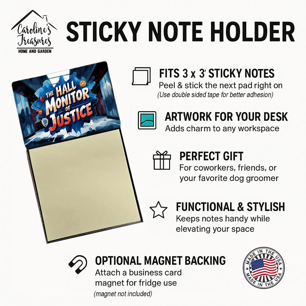 The Hall Monitor of Justice Funny Sticky Note Holder for Teacher's Gift Refillable with 3x3 Notes