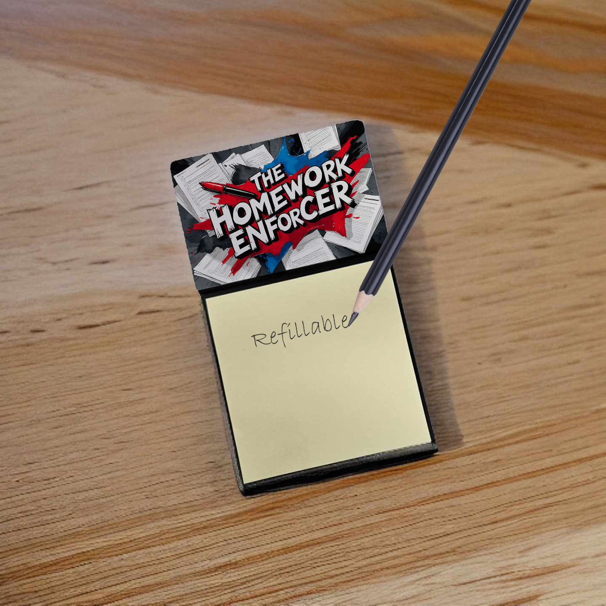 The Homework Enforcer Funny Sticky Note Holder for Teacher's Gift Refillable with 3x3 Notes