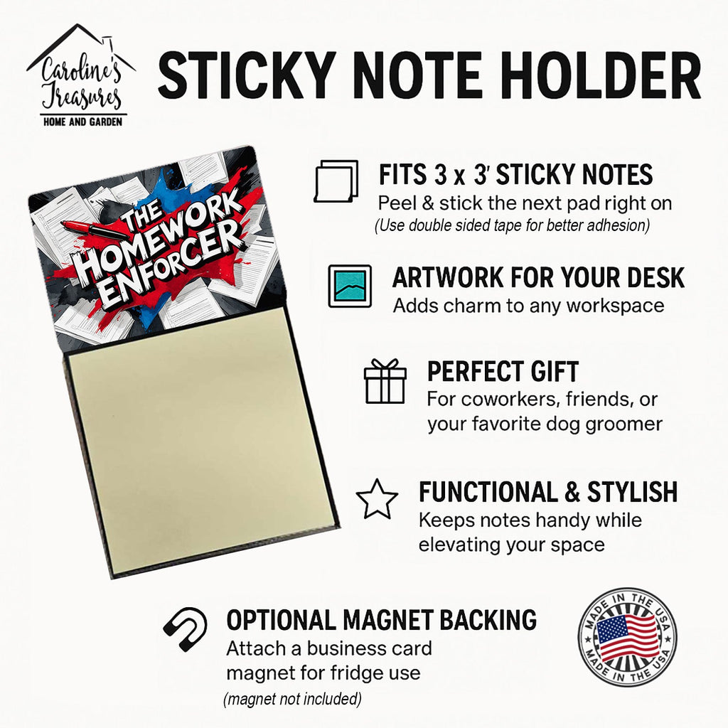 The Homework Enforcer Funny Sticky Note Holder for Teacher's Gift Refillable with 3x3 Notes