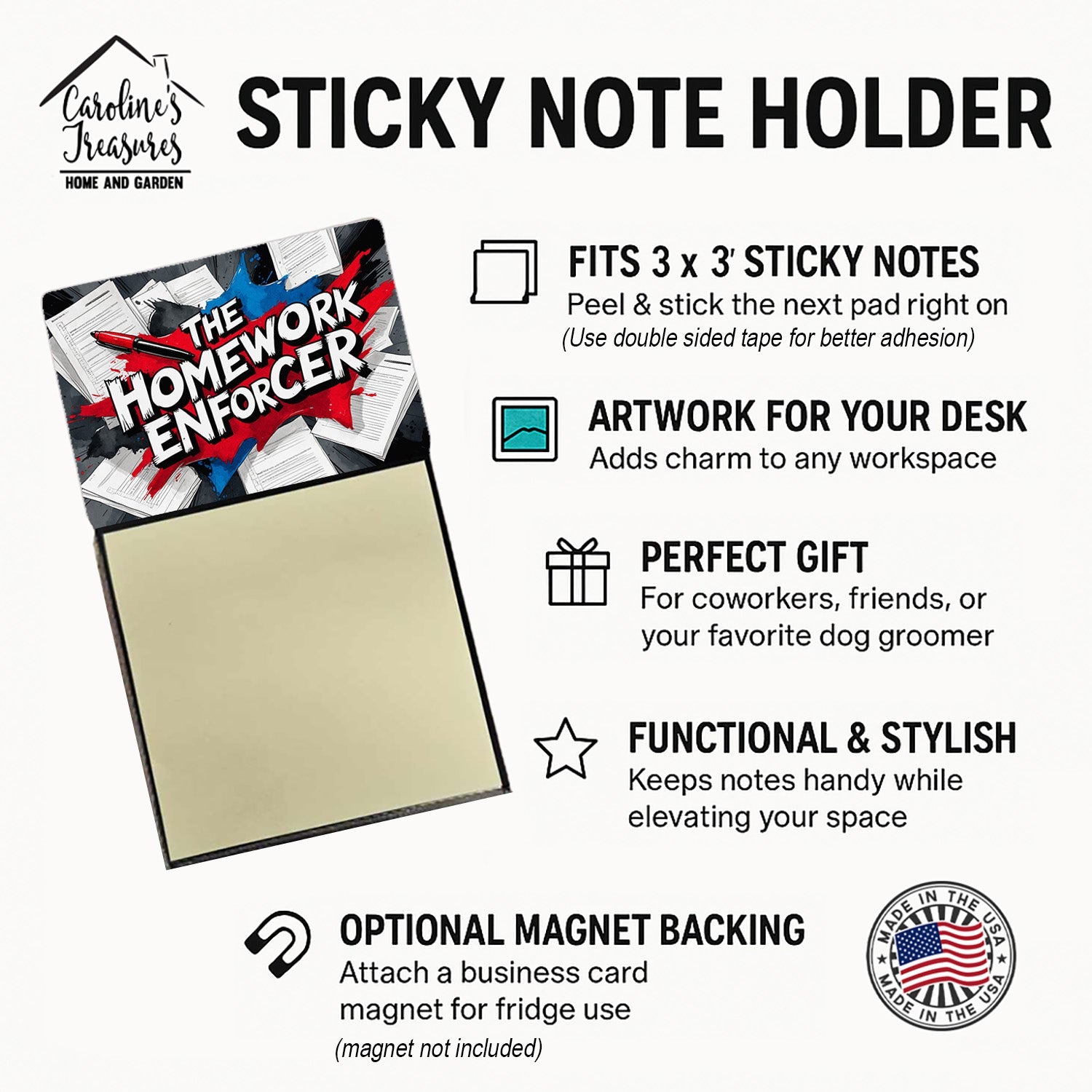 The Homework Enforcer Funny Sticky Note Holder for Teacher's Gift Refillable with 3x3 Notes