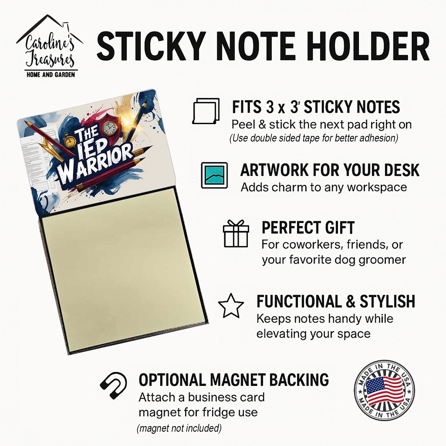 The IEP Warrior Funny Sticky Note Holder for Teacher's Gift Refillable with 3x3 Notes